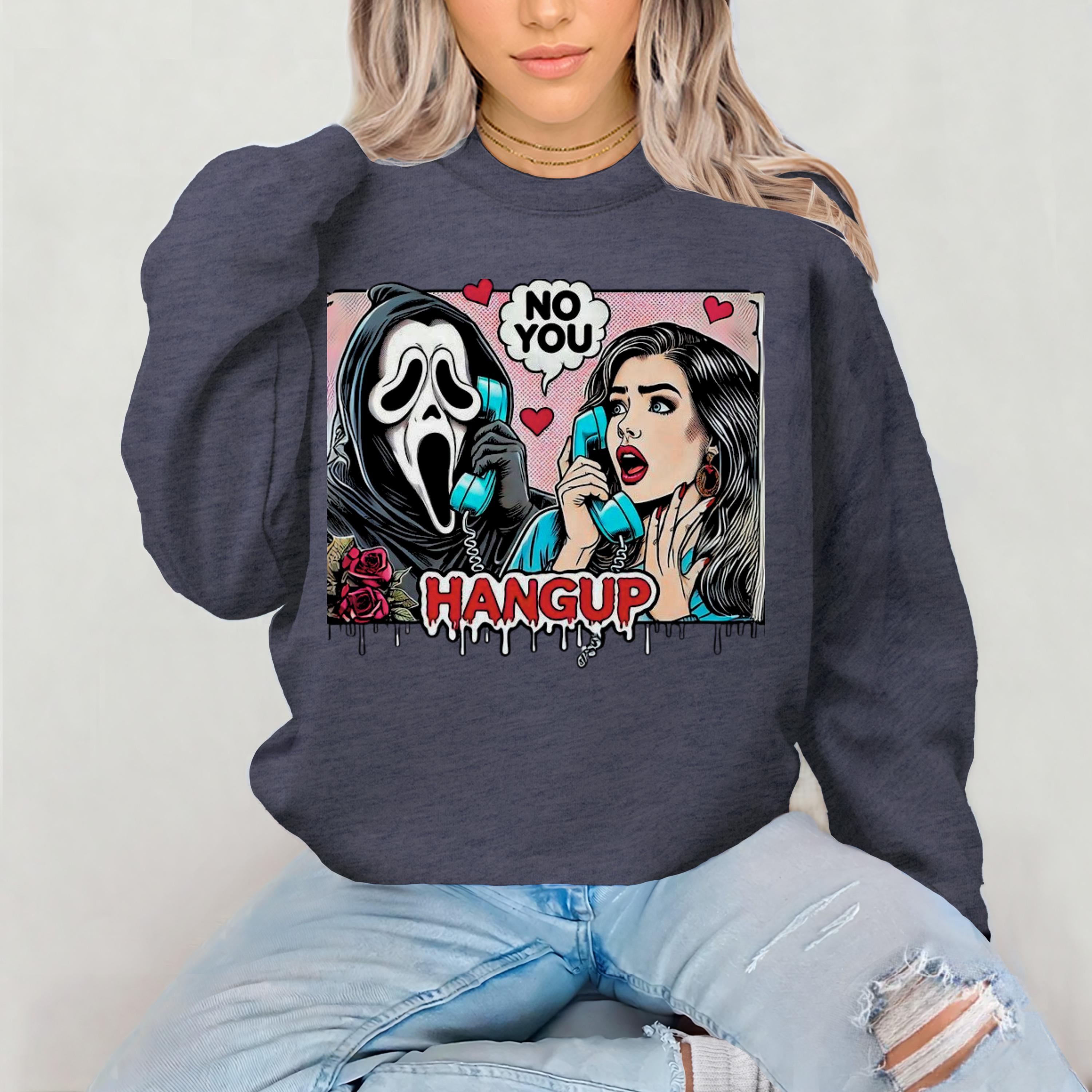 Pinkes Pop Art Comic Buch Horror Valentinstag Crewneck Sweatshirt, Lustiges Retro Figuren Design, Unisex Hoodie Geschenk, Valentinstag Pullover,