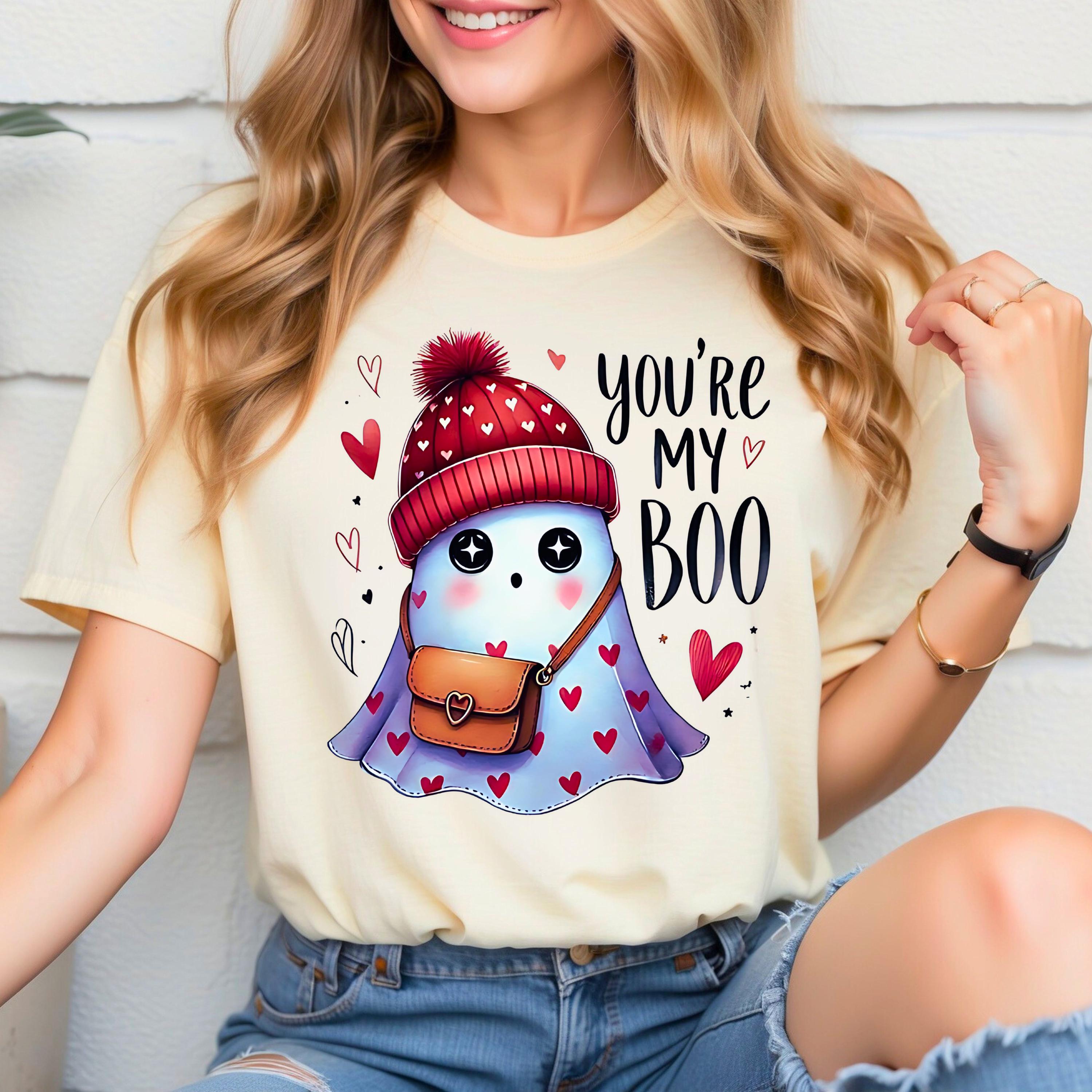 Personalisierbares Be My Boo Unisex T-Shirt, Geister Valentinstag T-Shirt, Halloween Grafik Shirt, Süßes Geschenk für Paare, Gruselige Kleidung