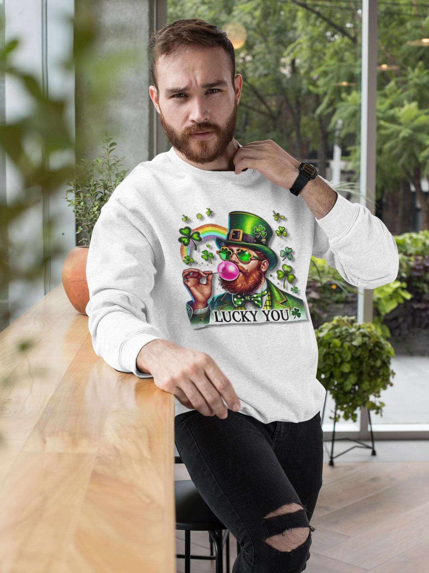 Personalizable St Patrick's Day Leprechaun Bubble Gum Sweatshirt, Funny Holiday Movie Characters Shirt