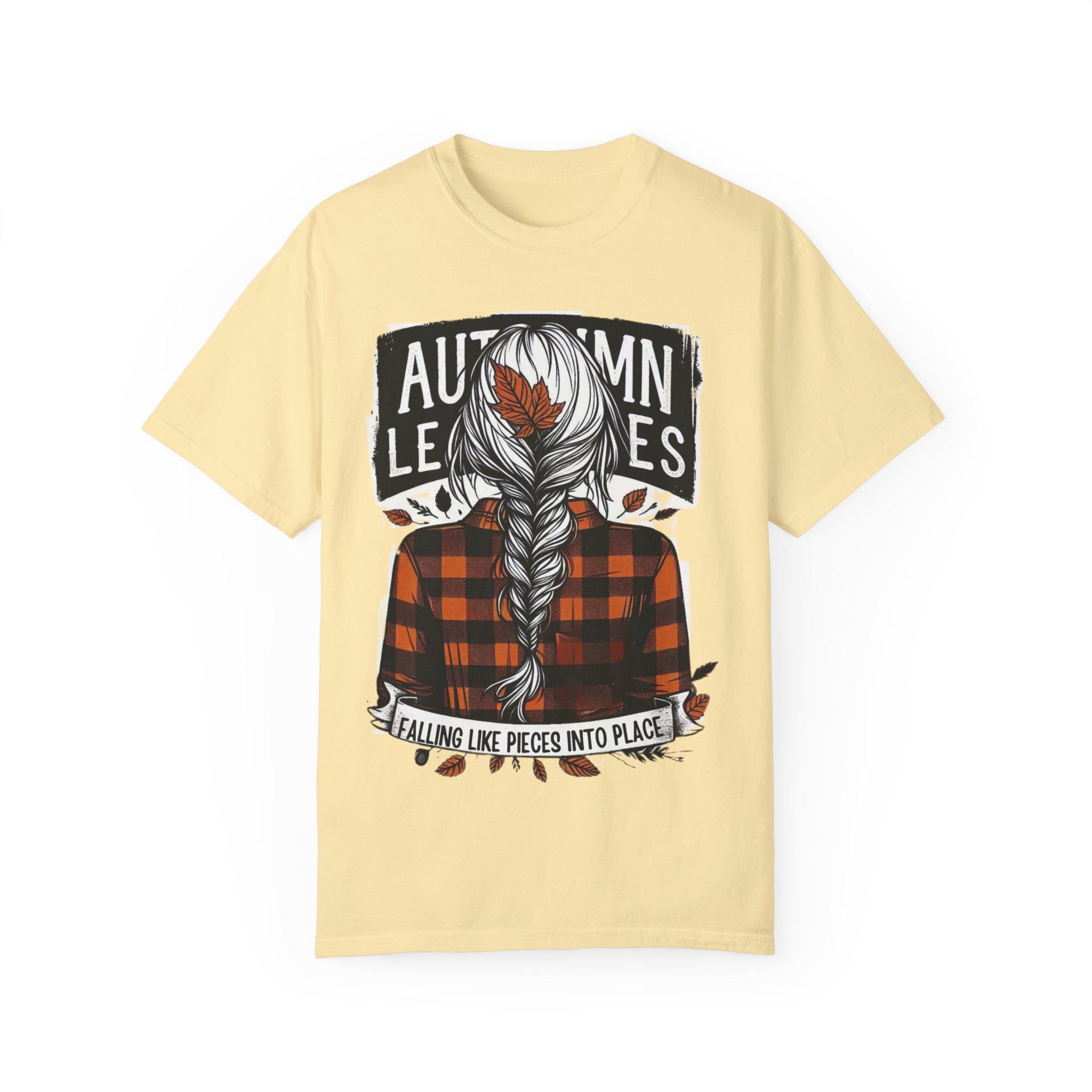 Personalizable Autumn Leaves Plaid Braid Graphic Tee - Embrace Fall Fashion to