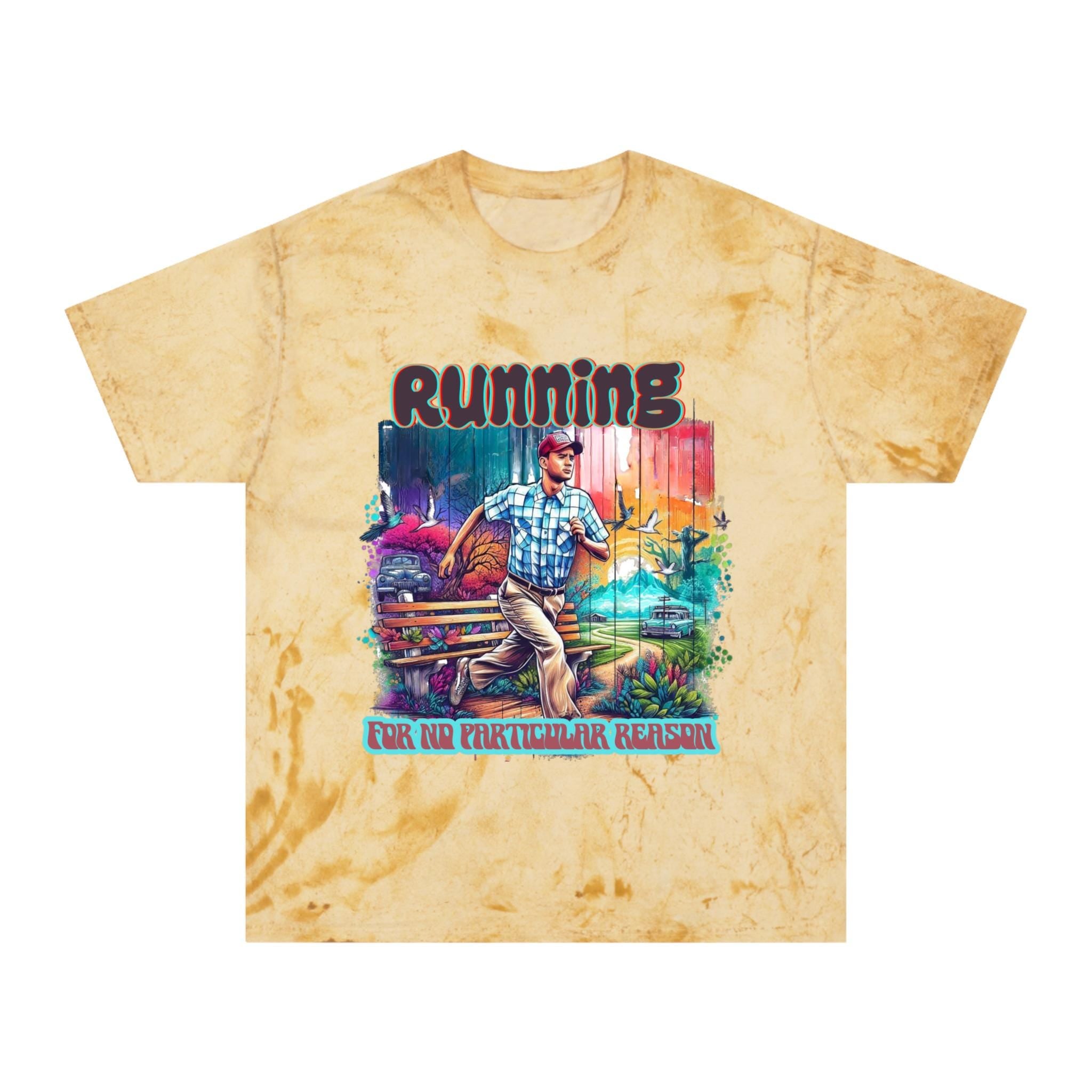 Lebendiges Lauf-T-Shirt im Stil der 90er-Jahre-Filme – Color Blast Design – Unisex – Bequeme Baumwolle – Kultige Film-Hommage – Einzigartige Geschenkidee