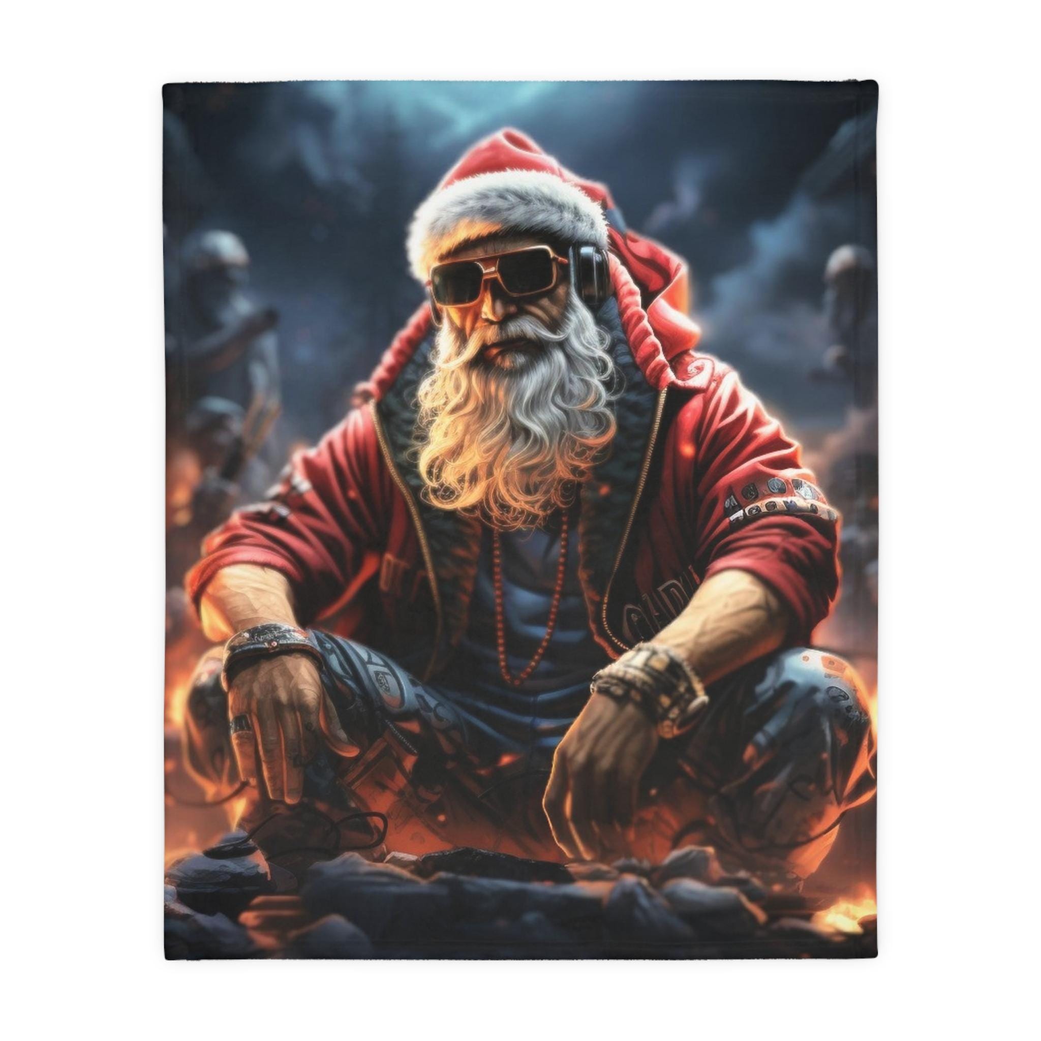 Personalizable Urban  & Cozy Santa Minky Blanket,Large Santa Claus Lovers Blanket, Gift for Christmas Enthusiast for Couch or Bed