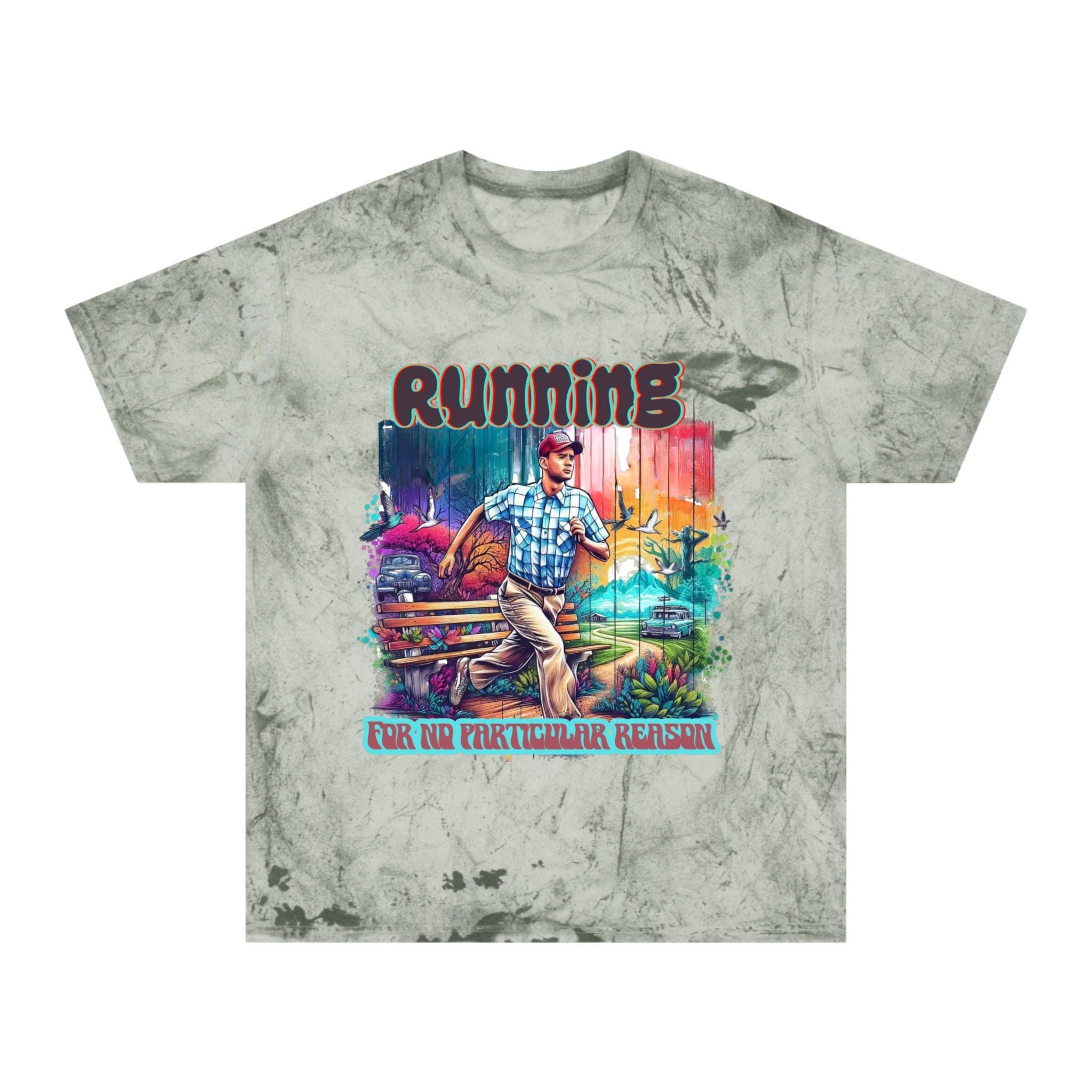 Lebendiges Lauf-T-Shirt im Stil der 90er-Jahre-Filme – Color Blast Design – Unisex – Bequeme Baumwolle – Kultige Film-Hommage – Einzigartige Geschenkidee