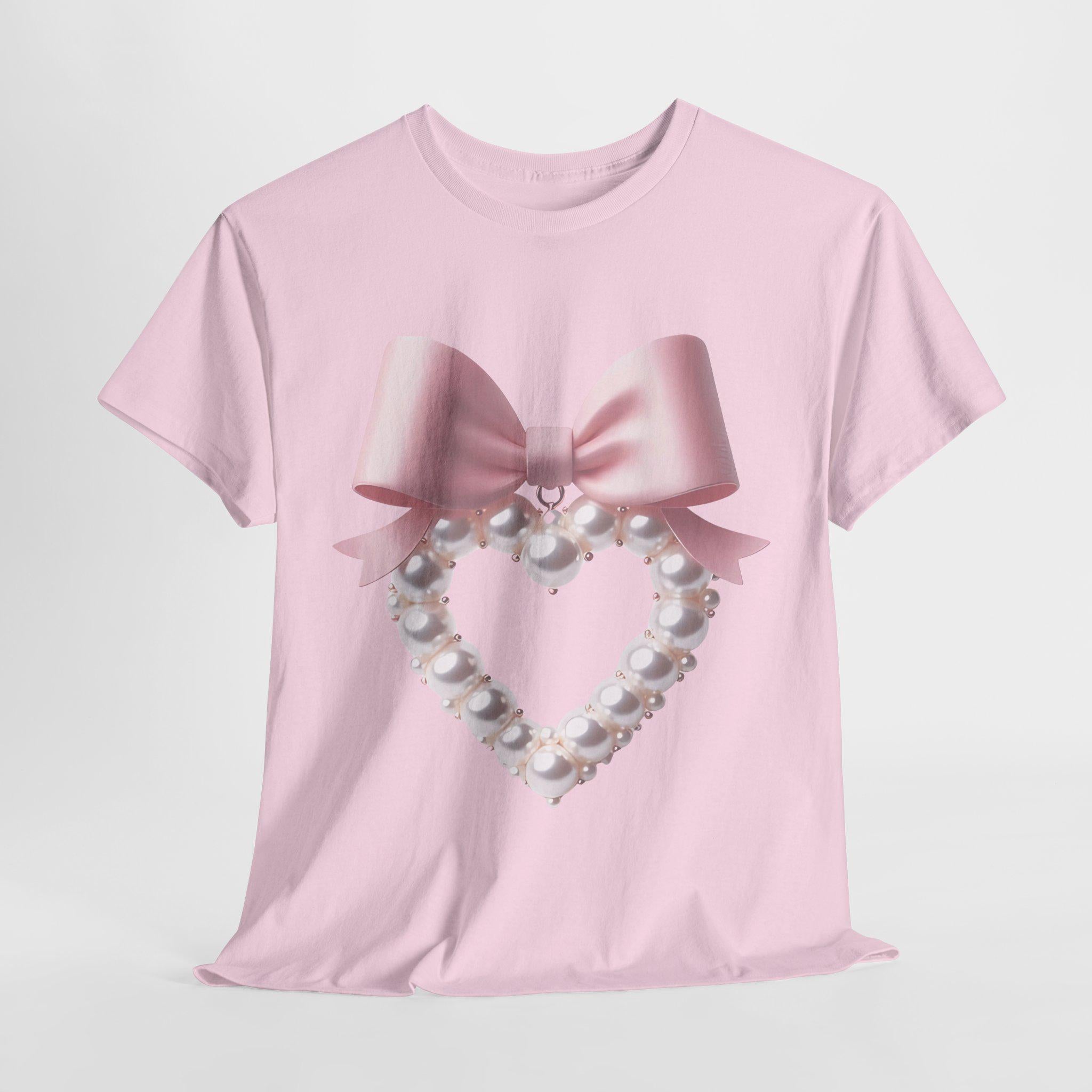 Personalizable Coquette Pearl Heart Sweater, Cute Pearl Aesthetic Shirt, Custom White Bow Tee, Unisex Cotton Top, Coquette Bow Sweater