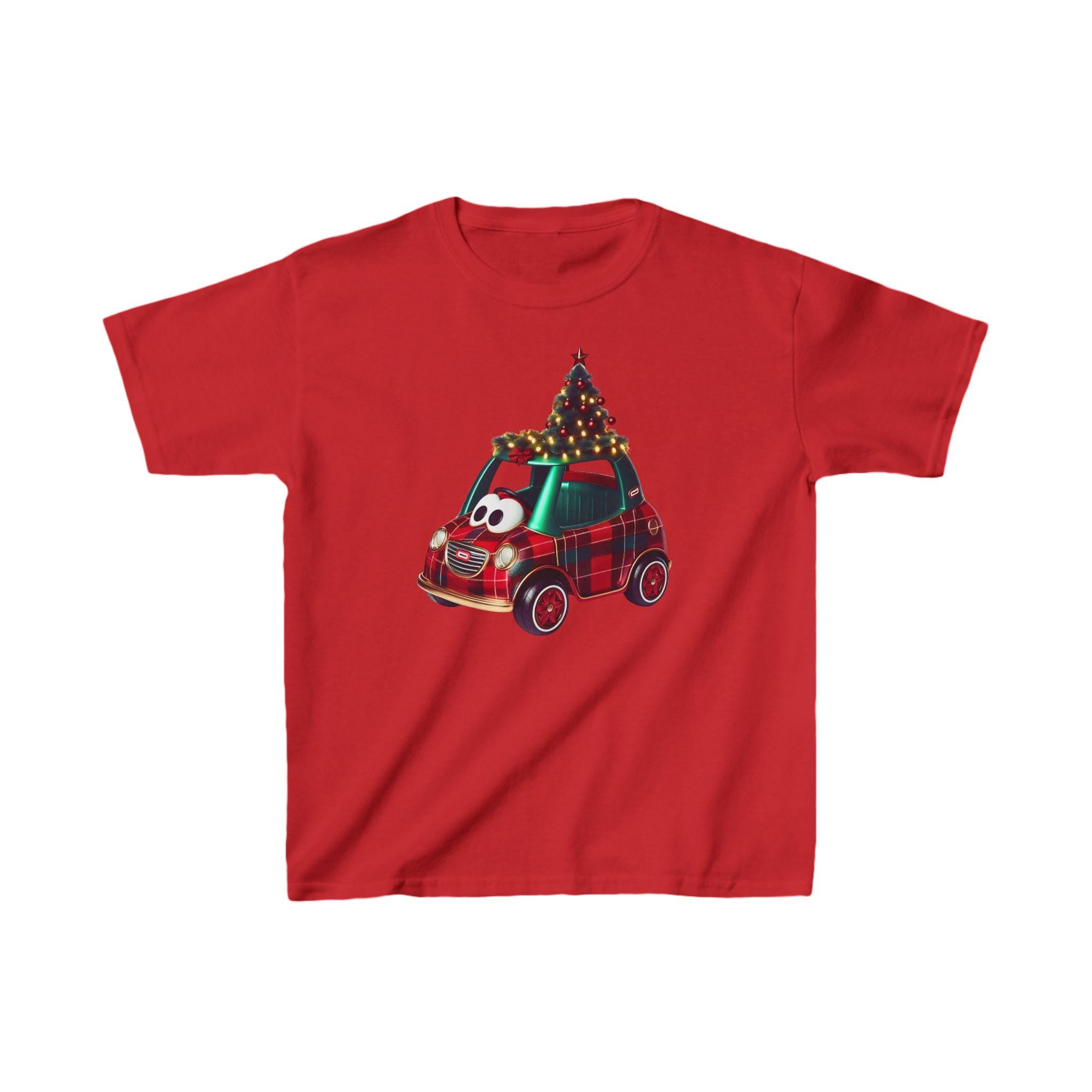 Kids Tee, Plaid Ride On Car Christmas Shirt, Holiday Kids Shirt, Children's Christmas Tee, Festive Plaid Tee, Kids Christmas Apparel