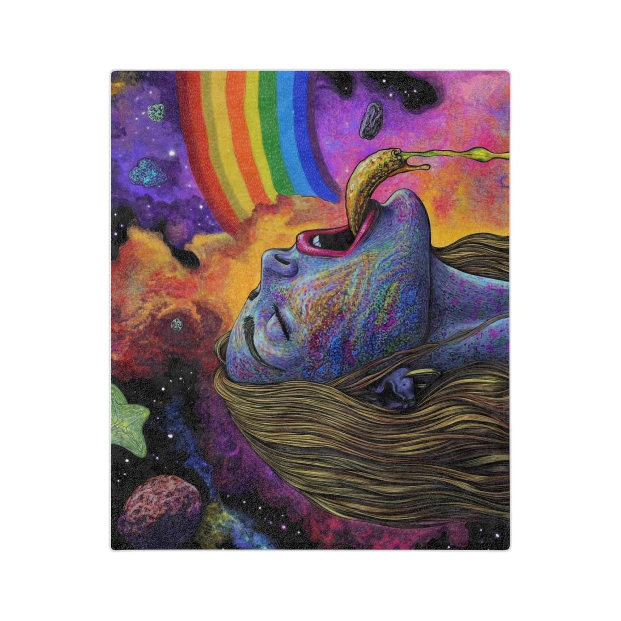 Colorful Cosmic Velveteen Microfiber Blanket - Psychedelic Art Blanket, Warm Throw for Cozy Evenings, Unique Gift for Art Lovers, Rainbow