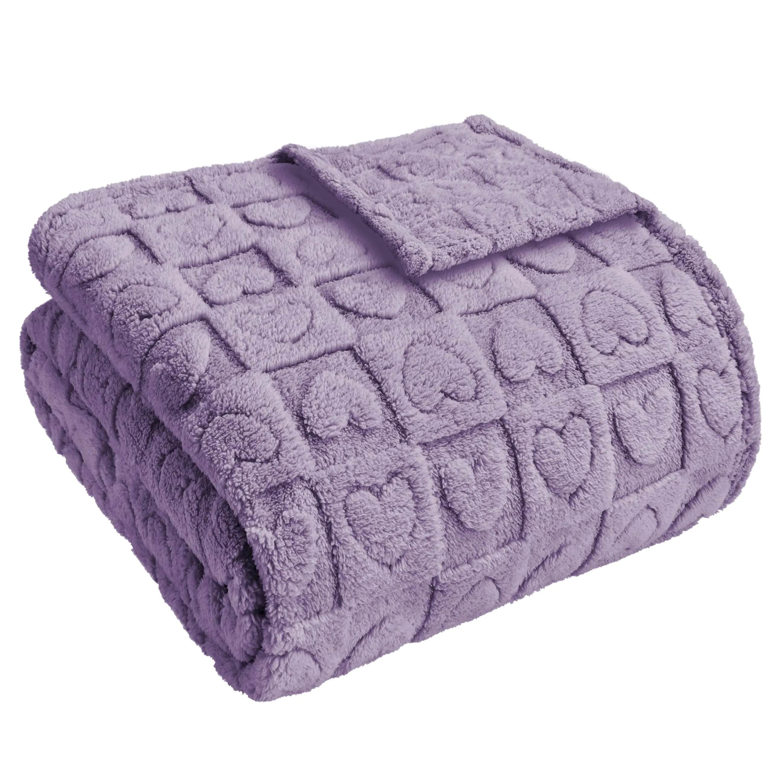 Edenleaf Sherpa Fleece Purple Blanket Fluffy Heart Checkered Blanket Premium Plush Blanket for Lover Mom Friends Gifts Soft Purple Throw Blanket for Couch Bed for All Seasons 50