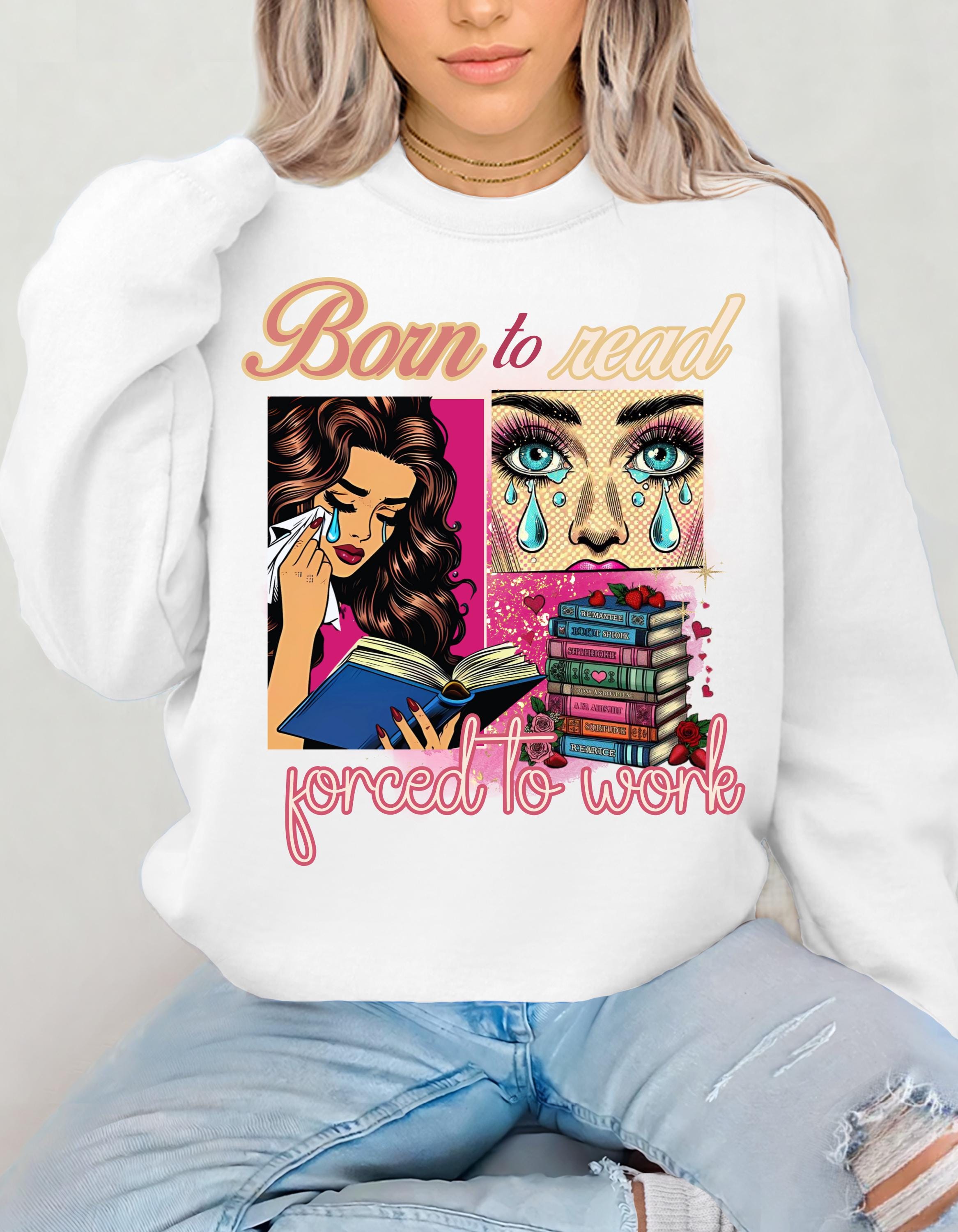 Comic Book Lover Pop Art Unisex Sweatshirt, Born to Read Damen Leseshirt, Crewneck Pullover, Geschenk für Leser, Lustiges Bücherwurm Top