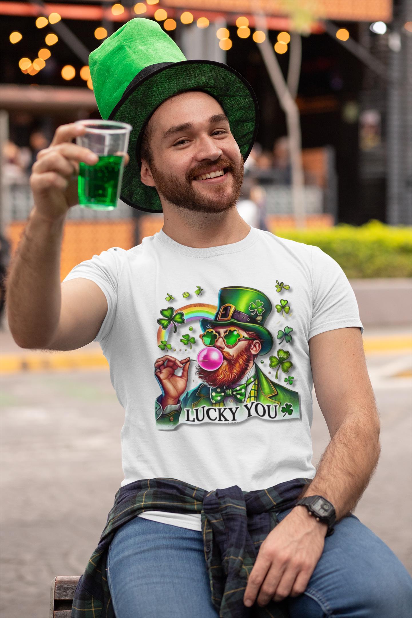 St Patrick's Day Leprechaun Bubble Gum Unisex Softstyle T-Shirt - Lucky Charm Tee, Irish Green Tshirt, Shamrock Top, March 17 Shirt, St