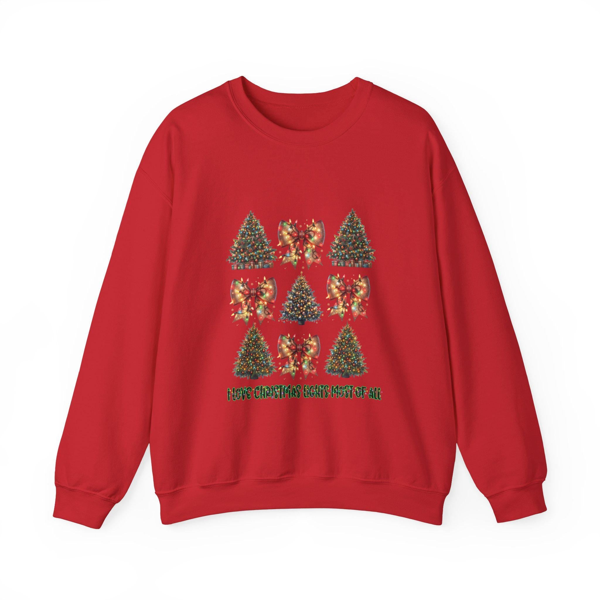 Weihnachts-Crewneck-Sweatshirt – Festliches Baum- und Schleifen-Design, Weihnachtspullover, Winterpullover, Weihnachtspullover, gemütlicher Weihnachtspullover