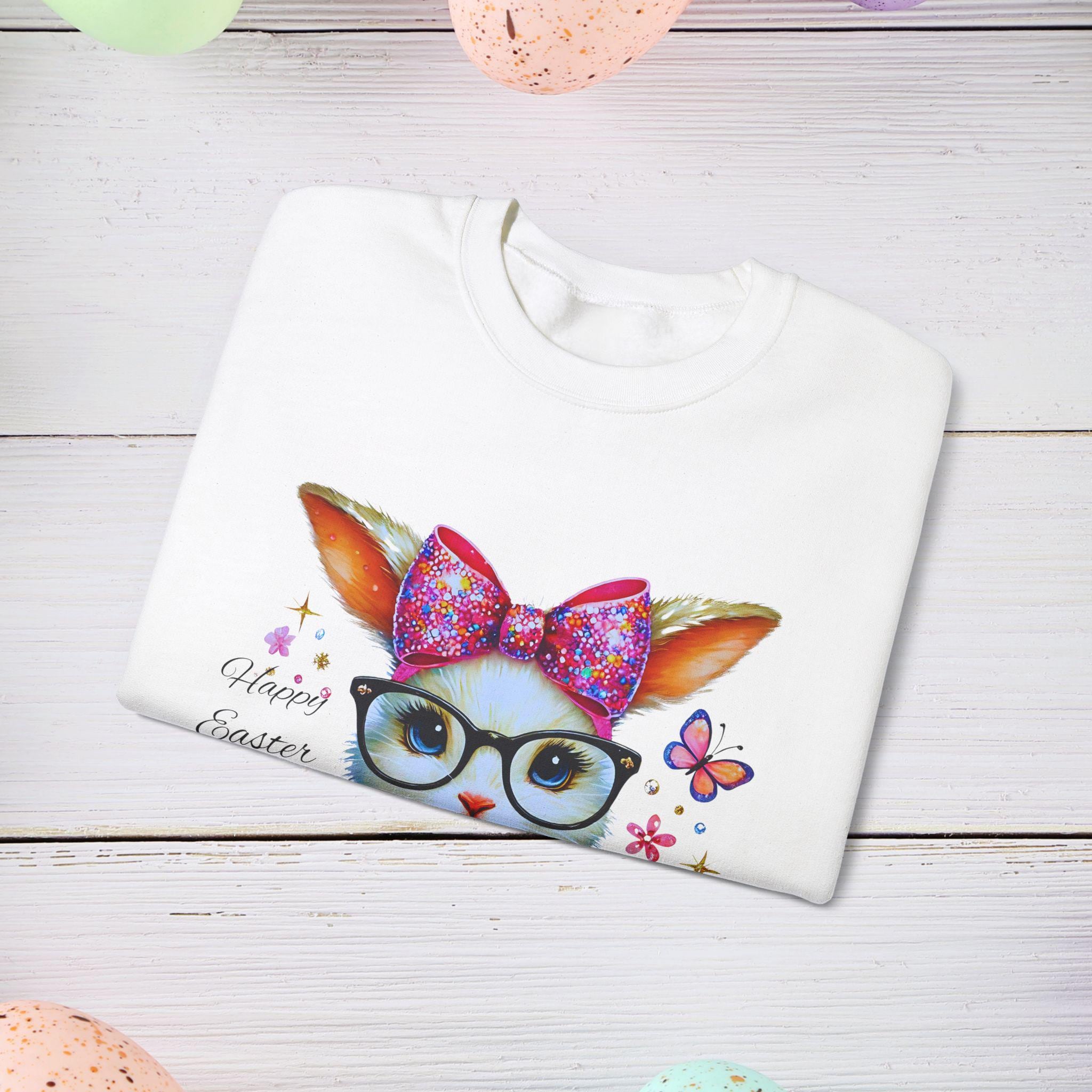 Osterhase Sweatshirt, Lustiger Hasen Brillenpullover, Frühlings-Kokettpullover, Unisex Süßer Hasenpullover, Osterurlaub Crewneck, Hase