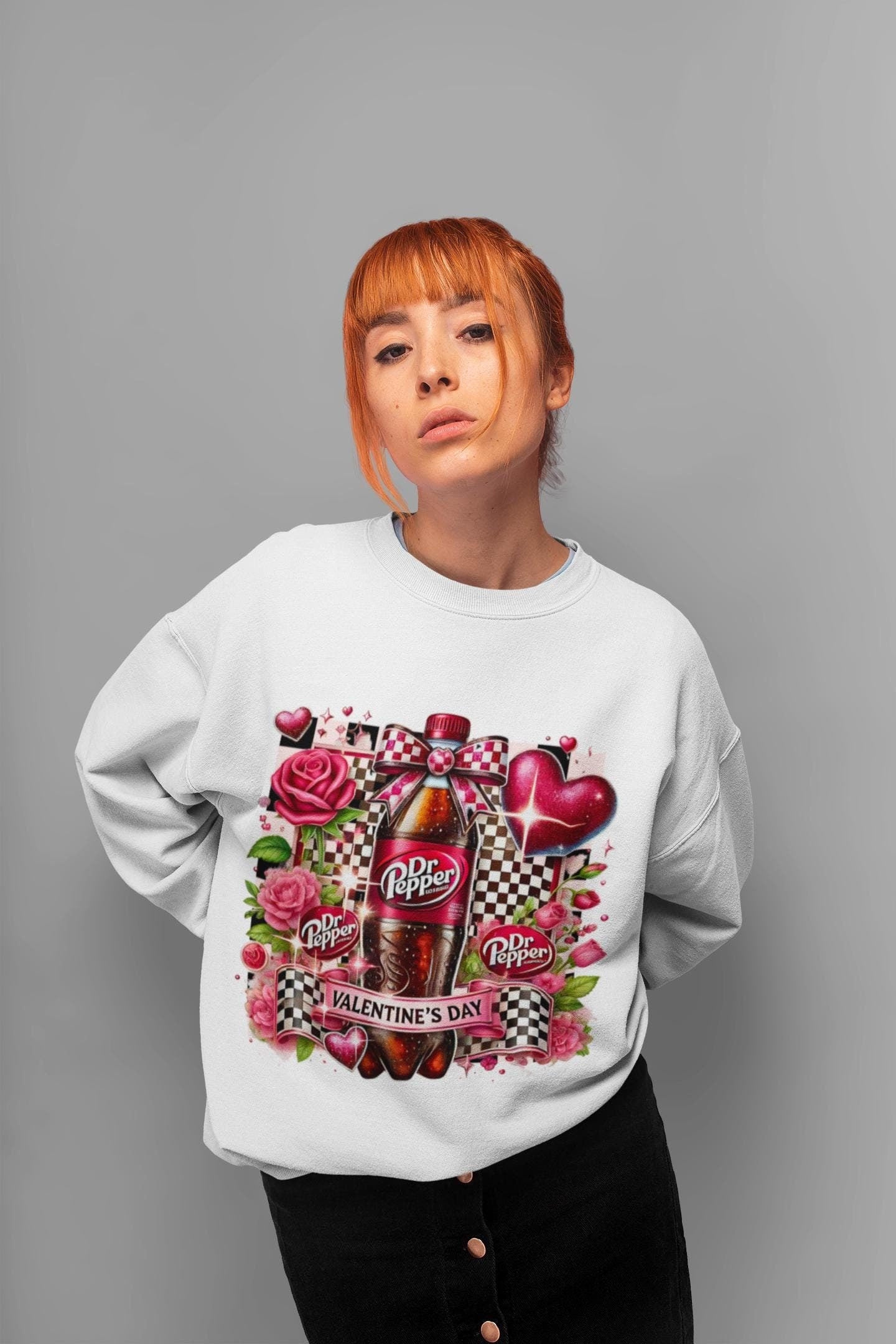 Personalizable Valentines Day Coquette Unisex Sweatshirt, Dr Pepper Lover Gift, Comfy Crewneck Jumper, Romantic Apparel