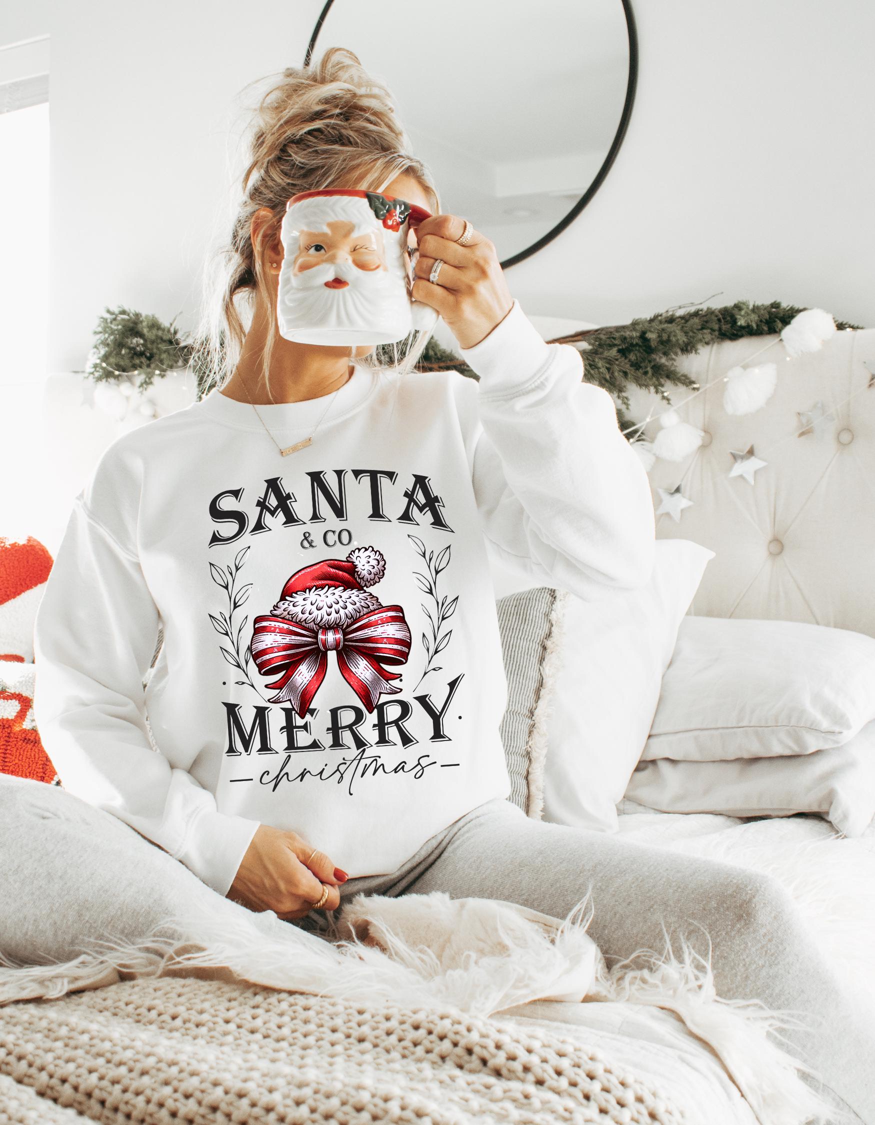 Personalizable Santa Coquette Christmas Bow Sweatshirt, Christmas Shirt, Holiday Jumper, Festive Pullover, Xmas Sweater