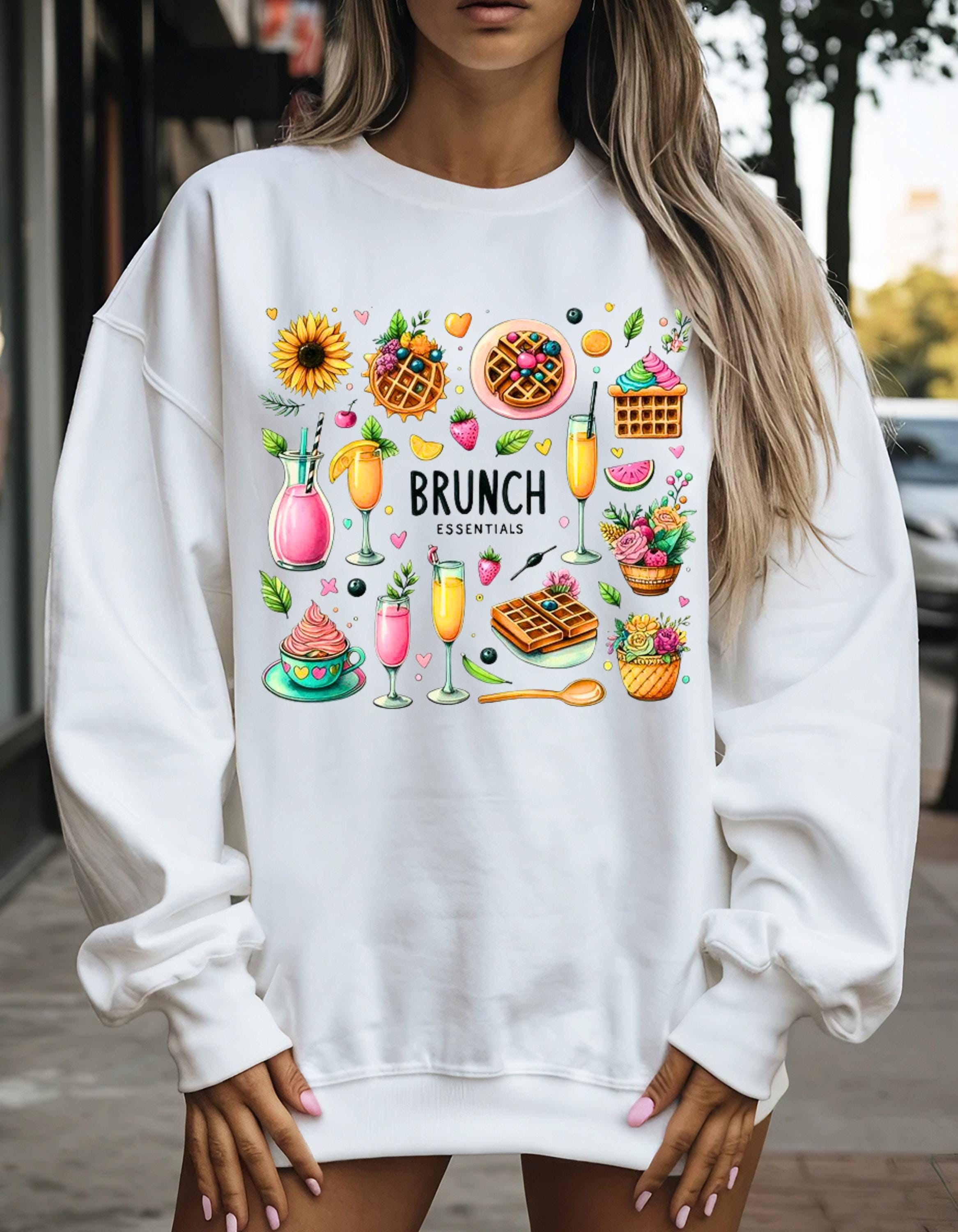 Brunch Essentials Unisex Sweatshirt, Mimosa Pancake Doodle Shirt, Orange Juice Wallfe Shirt