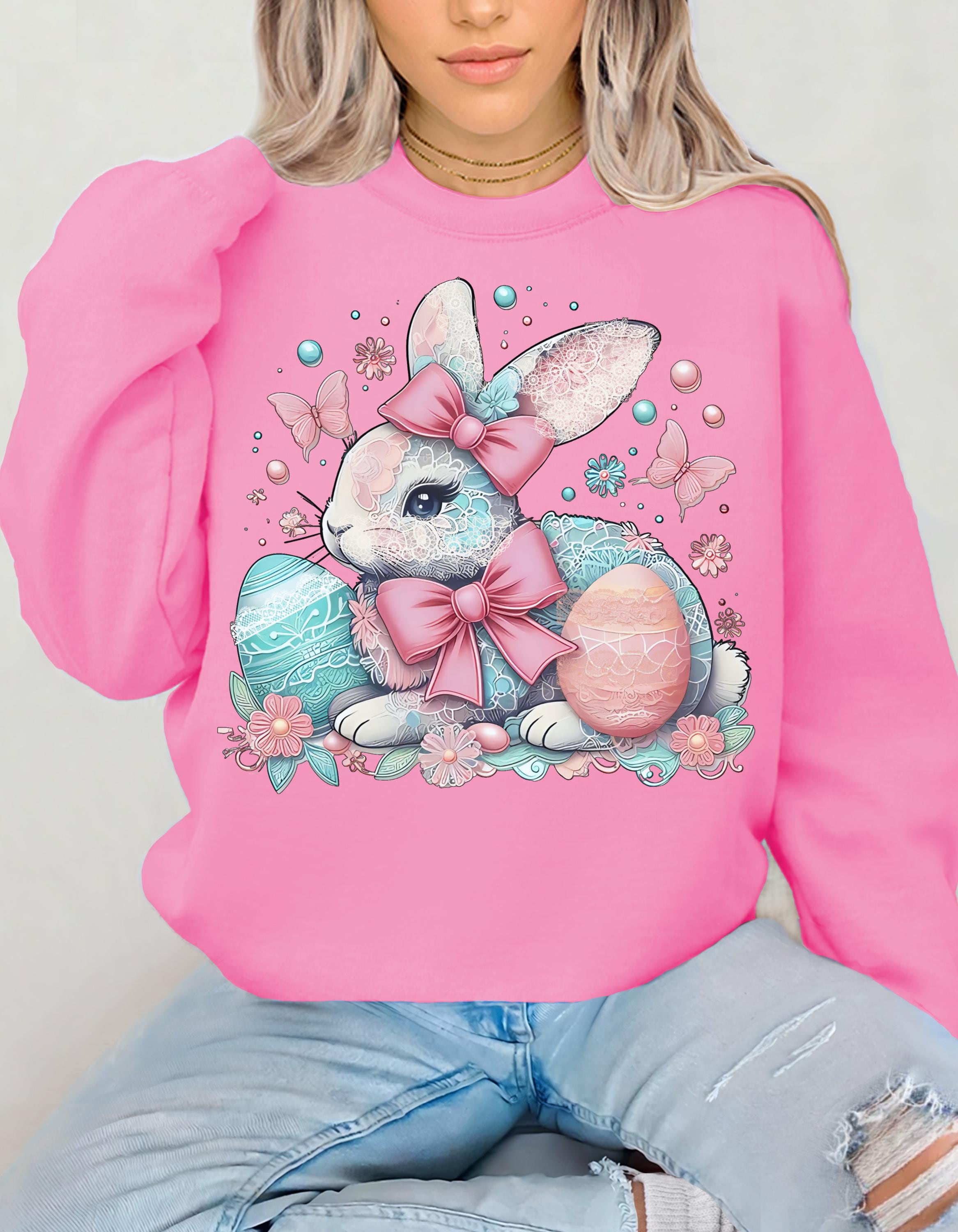 Easter Bunny Crewneck Sweatshirt, Cute Easter Sweatshirt, Spring Fashion, Bunny Sweatshirt, Gift for Her, Family Gathering