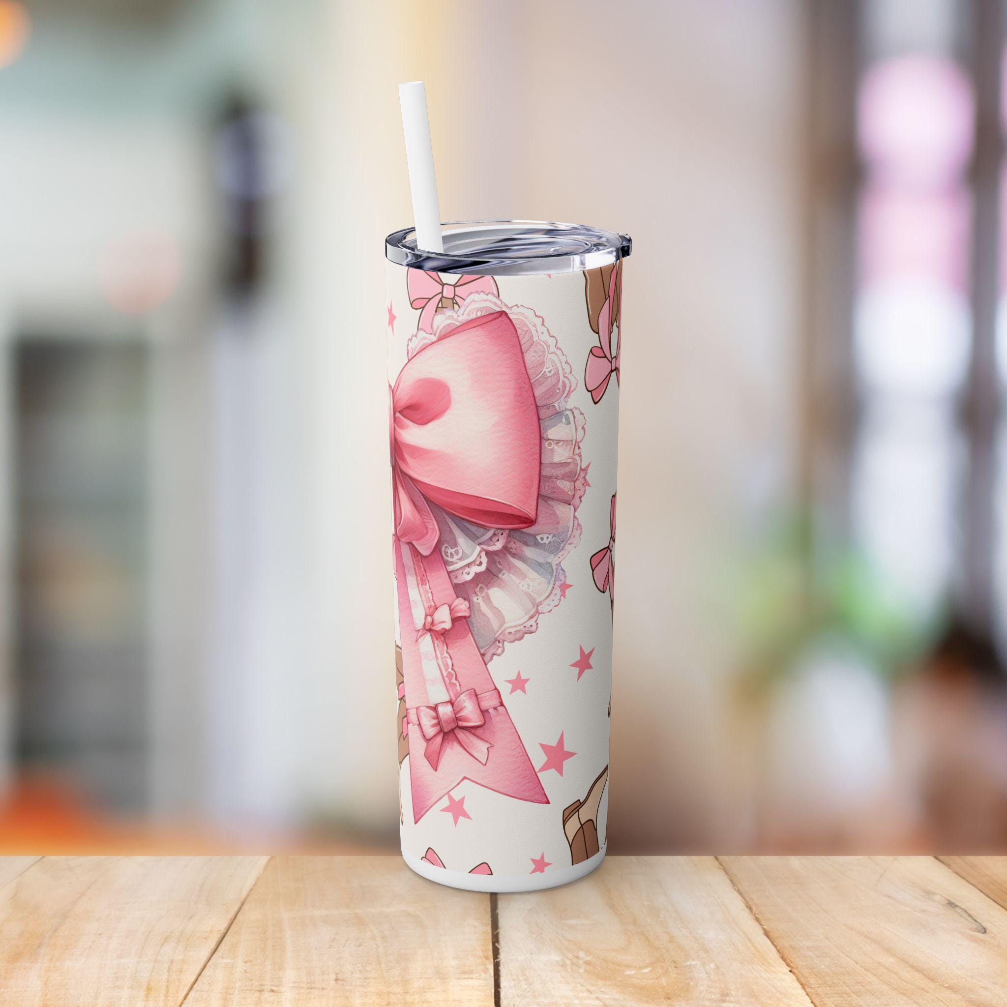 Cowgirl Coquette Bow Skinny Tumbler with Straw, 20oz - Western Cup, Western Tumbler, Cowgirl Gift, Rodeo Drinkware, Country Western Decor