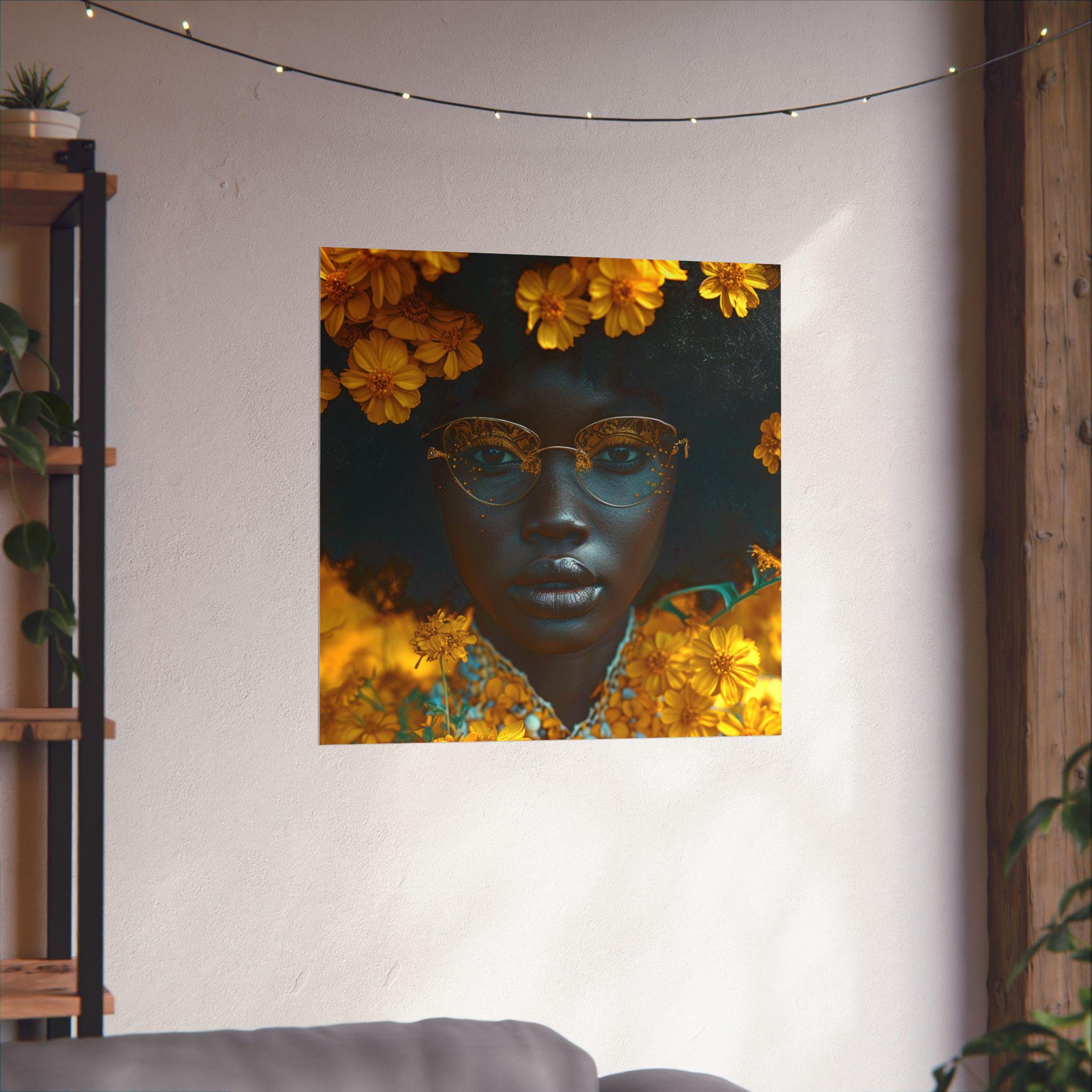 Matte vertikale Poster - Black Girl Magic Sunflowers Dark Skinned Beauty, Afroamerikanische Frauen Home Decor Wand kunstdruck, Melanin Poppin