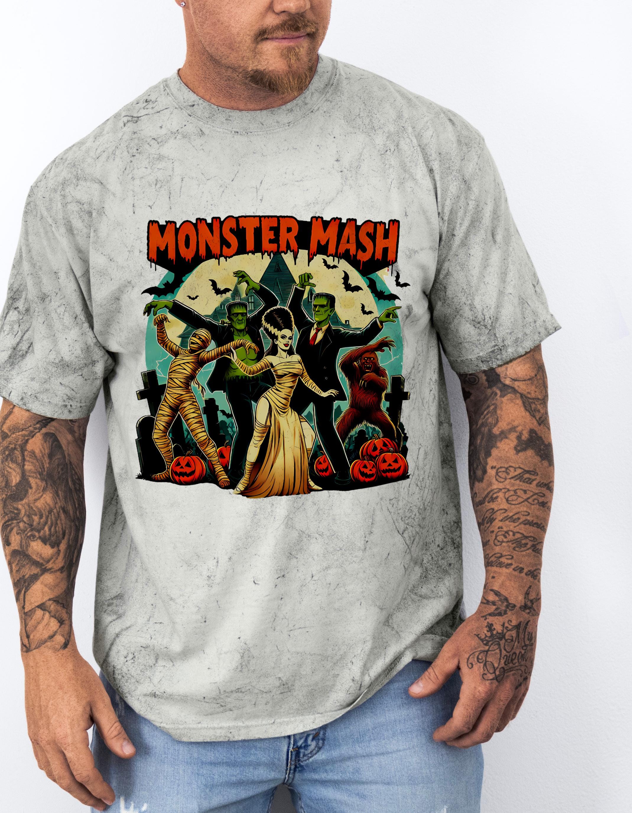 Personalizable Monster Mash Halloween Tee - Spooky Party Mummy + Vampire Shirt - Full Moon Pumpkin Graphic - October Festive Costume Top