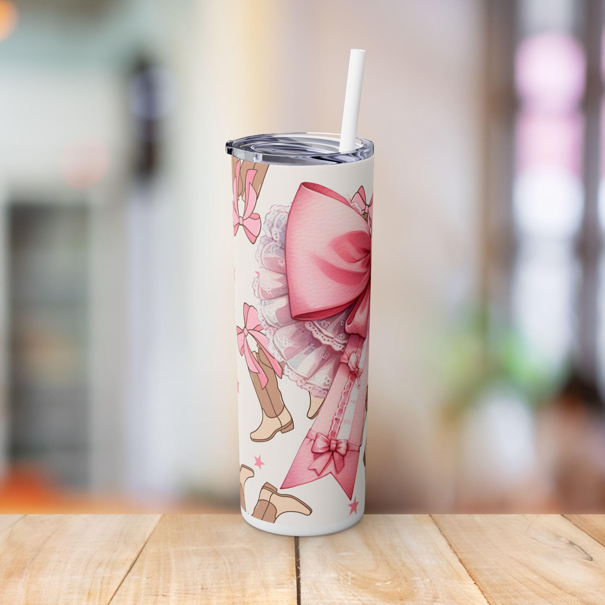 Cowgirl Coquette Bow Skinny Tumbler with Straw, 20oz - Western Cup, Western Tumbler, Cowgirl Gift, Rodeo Drinkware, Country Western Decor