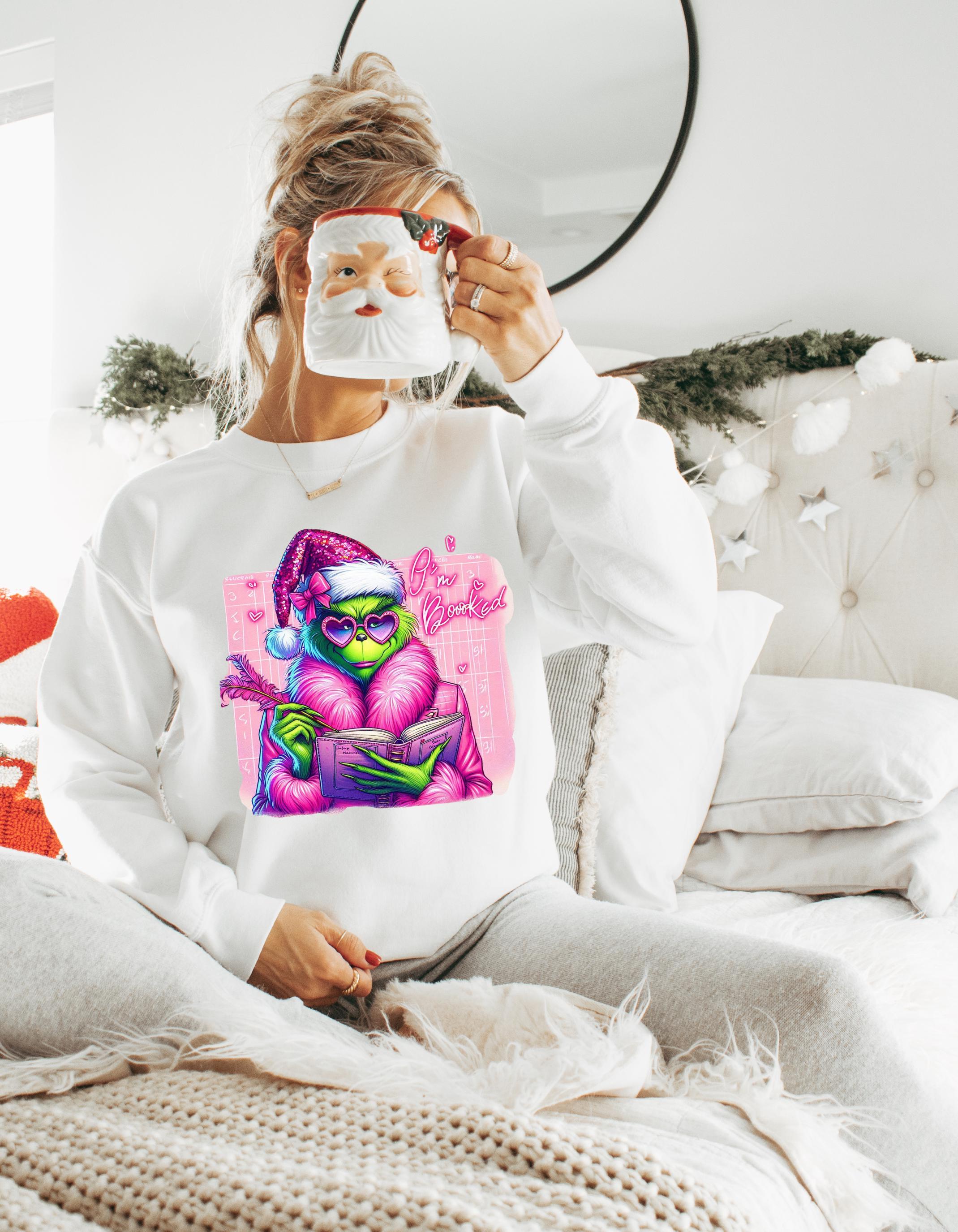 Personalizable Im Booked Grinch bojuee Sweatshirt - Pastel Holiday Apparel