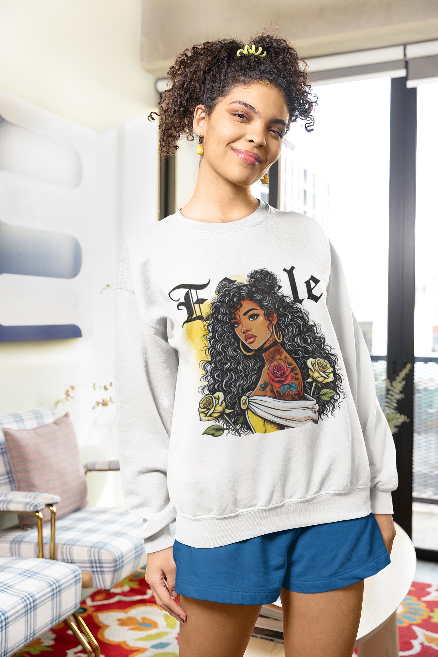 Personalizable Tattooed Black Princess Beauty Belle Crewneck Sweatshirt - African American, Afrocentric, Cultural, Ethnic, Gift for Her