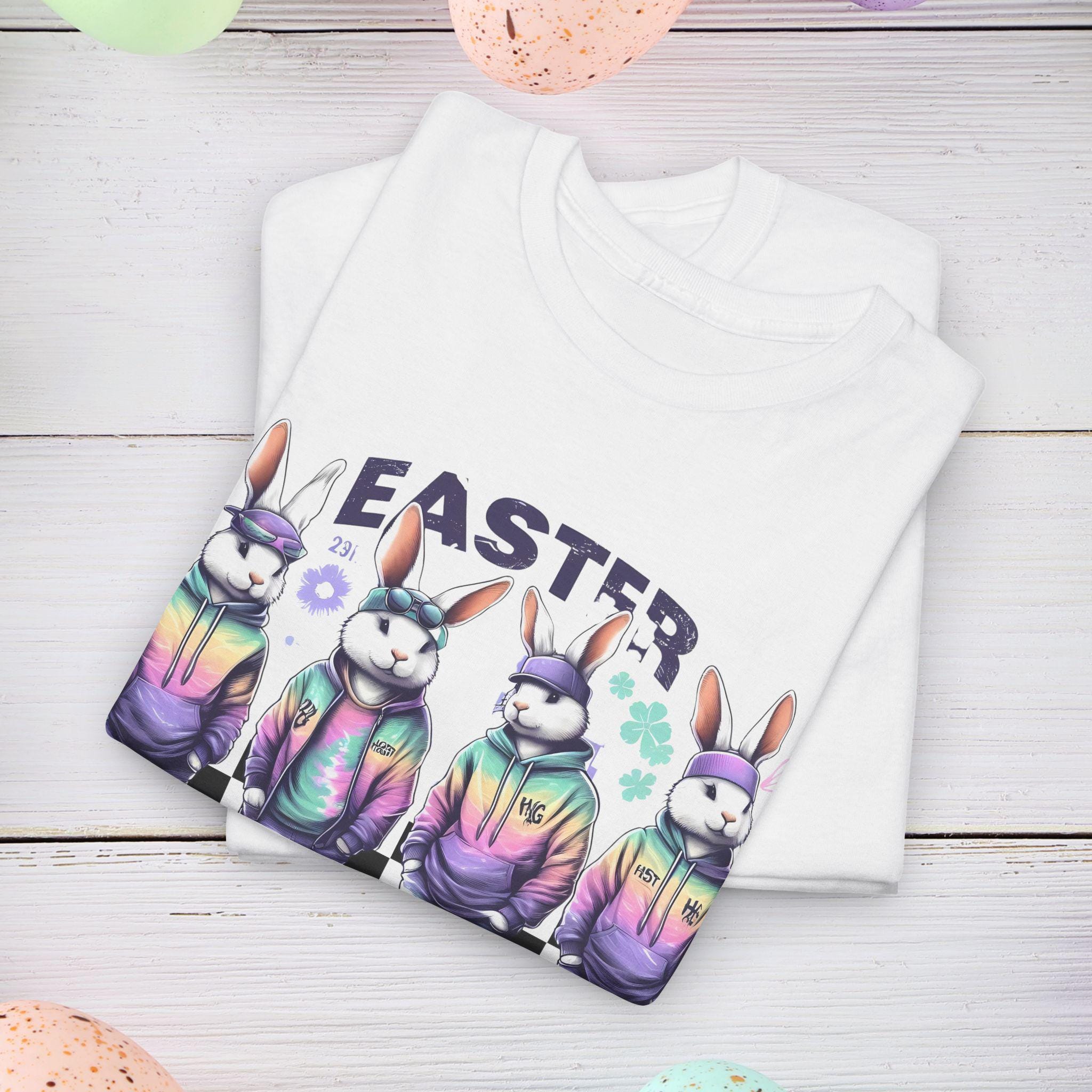 Ostern Tie-Dye Unisex T-Shirt, Frühlingsjagd Crew Shirt, Osterhase Familien Outfit, Pastell buntes Top, Hippie Festival Kleidung