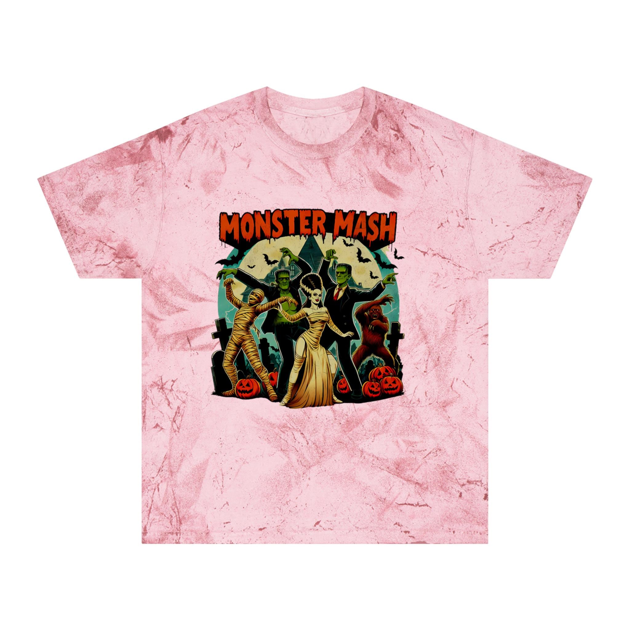 Personalizable Monster Mash Halloween Tee - Spooky Party Mummy + Vampire Shirt - Full Moon Pumpkin Graphic - October Festive Costume Top