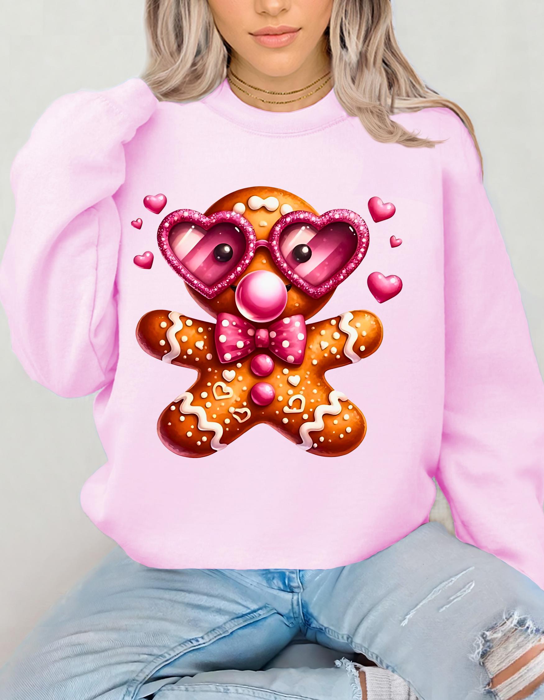 Weihnachts-Lebkuchenmann-Bubble-Gum-Sweatshirt, Weihnachts-Sweatshirt, Festlicher Crewneck, Weihnachtspullover, Winterpullover, Weihnachtsbekleidung