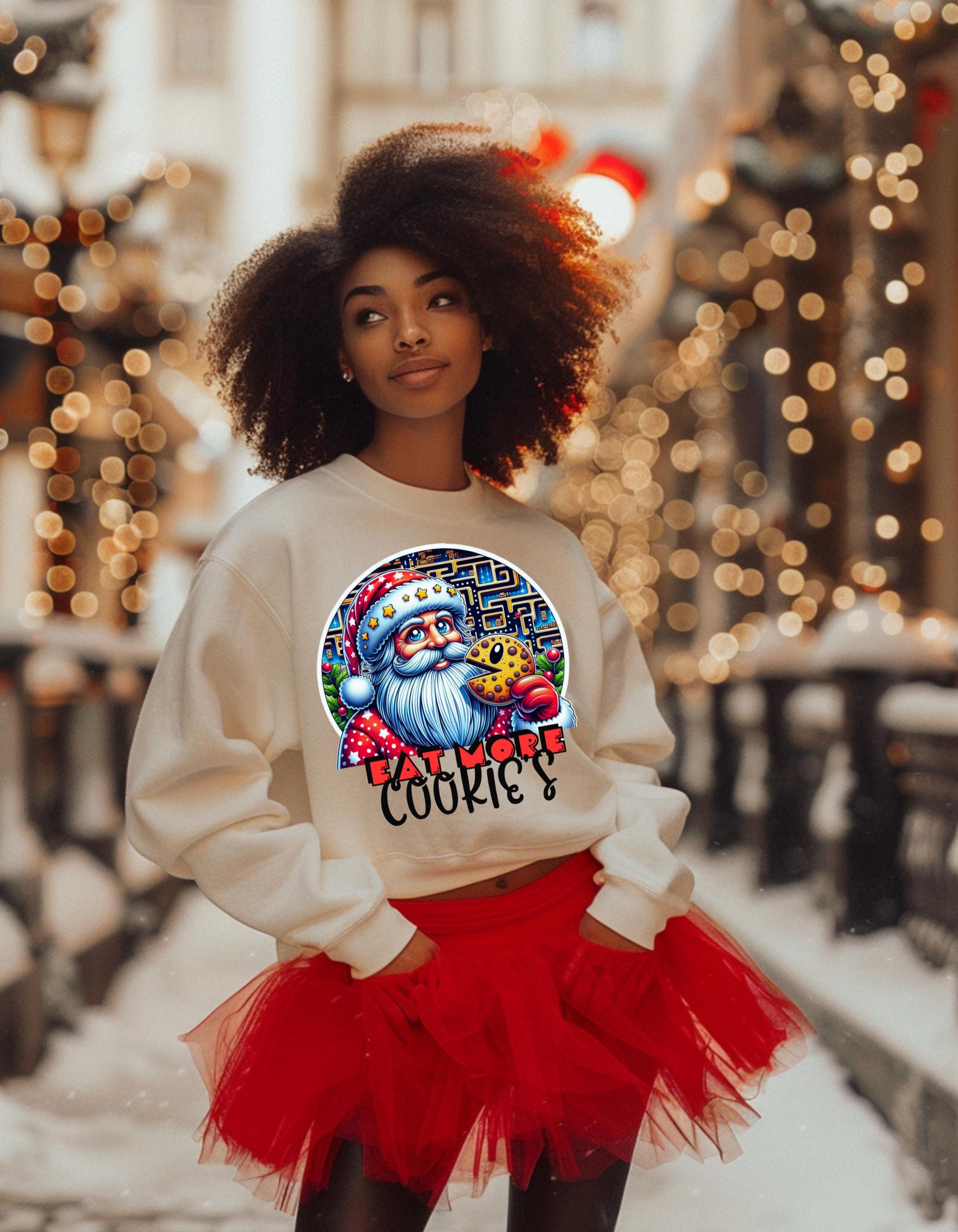 Santa retro gaming Cookie Sweatshirt - Fun lol Christmas Parody Sublimation Art