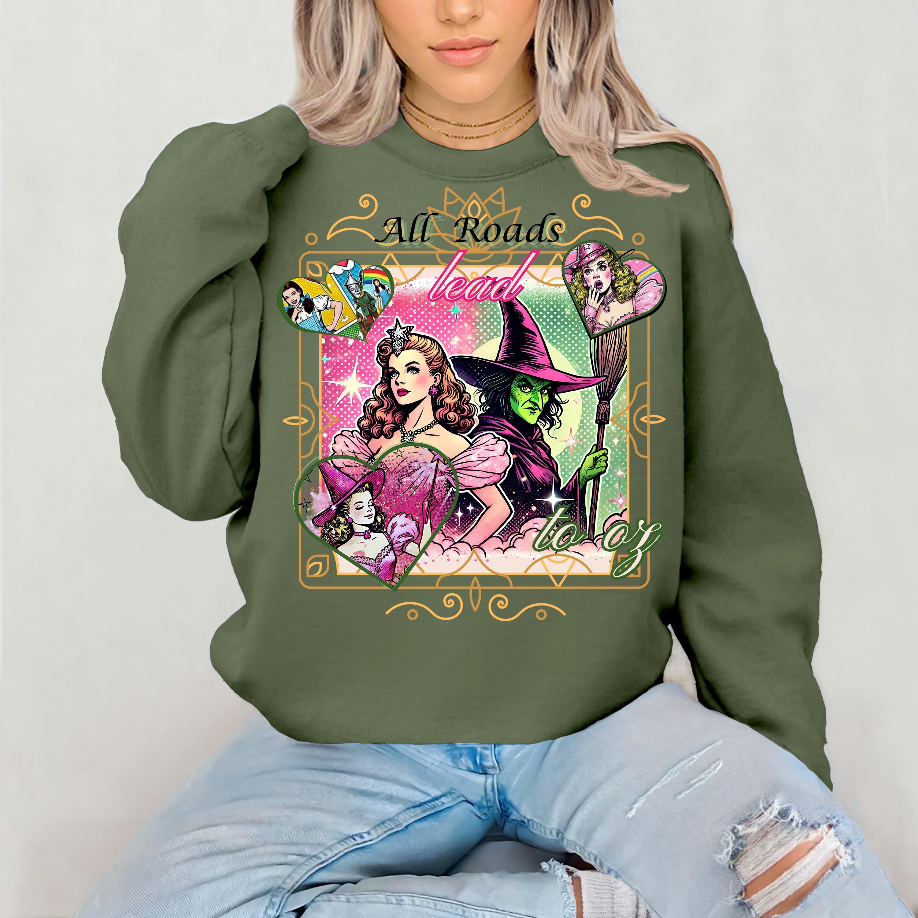 Pink Witch Parody Unisex Sweatshirt, Zauberer von Oz Grafik T-Shirt, Halloween Kostüm, Lustiges Film Shirt, Vintage Yellow Brick Road Pullover