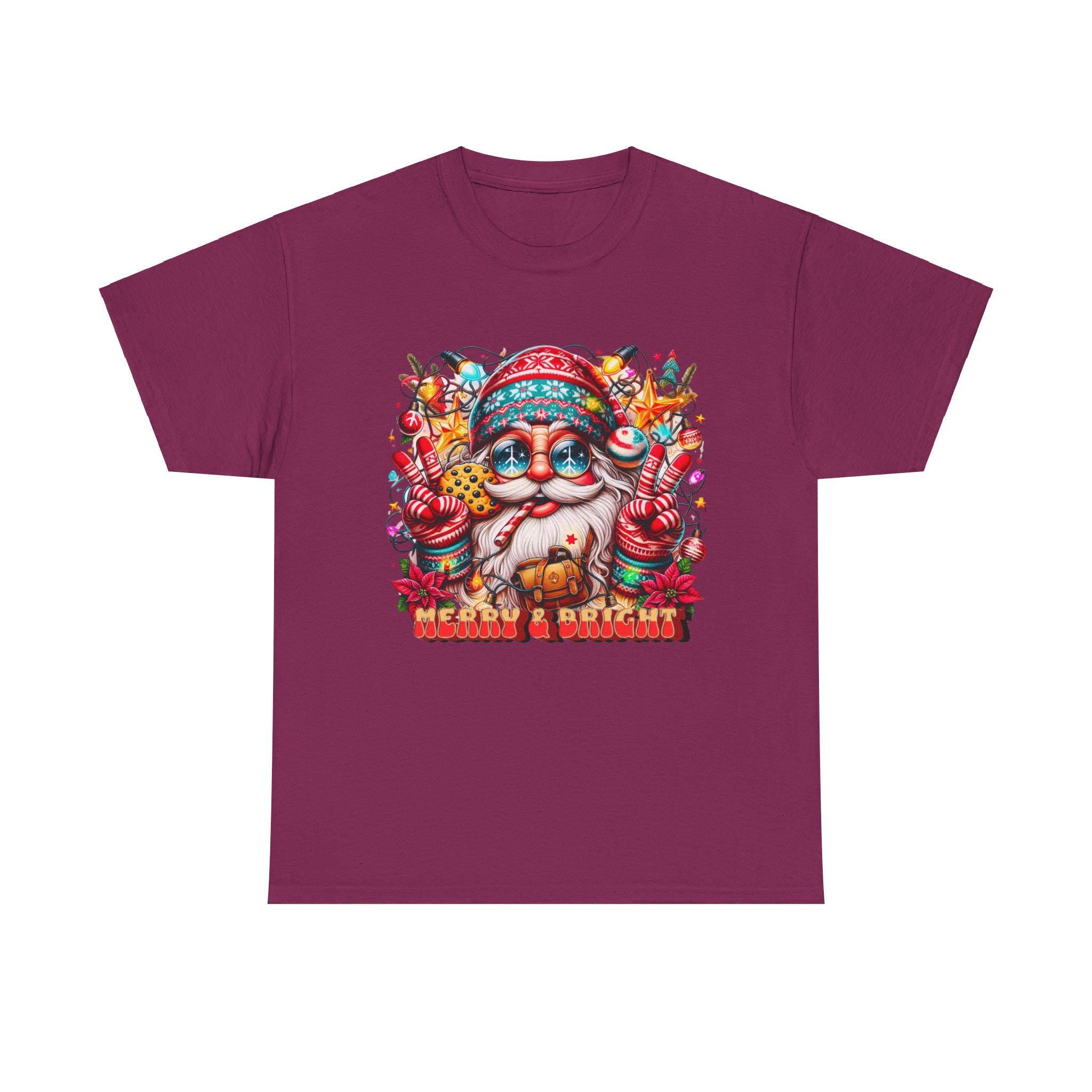 Personalizable Merry and Bright Santa Hippy tshirt - Festive Holiday Apparel