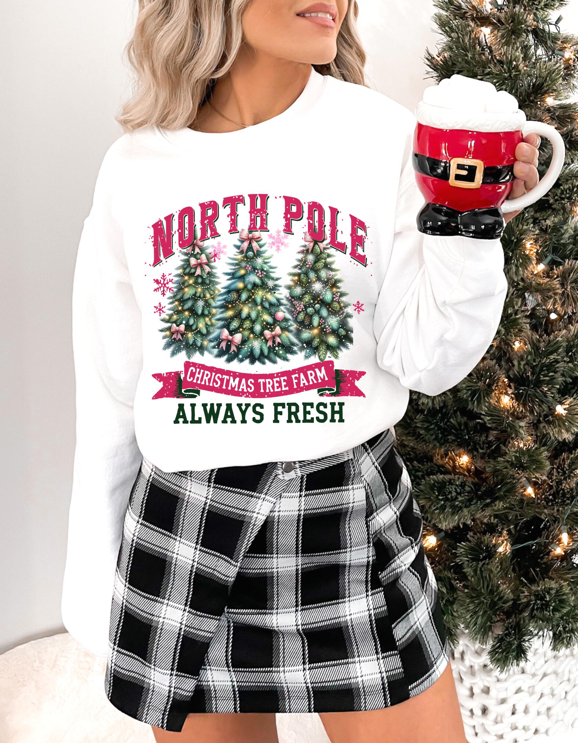 Personalisierbares Nordpol Weihnachtsbaum Farm Sweatshirt - Festliche Weihnachtskleidung, gemütlicher Weihnachtspullover, Perfektes Geschenk für Baumfarm Liebhaber