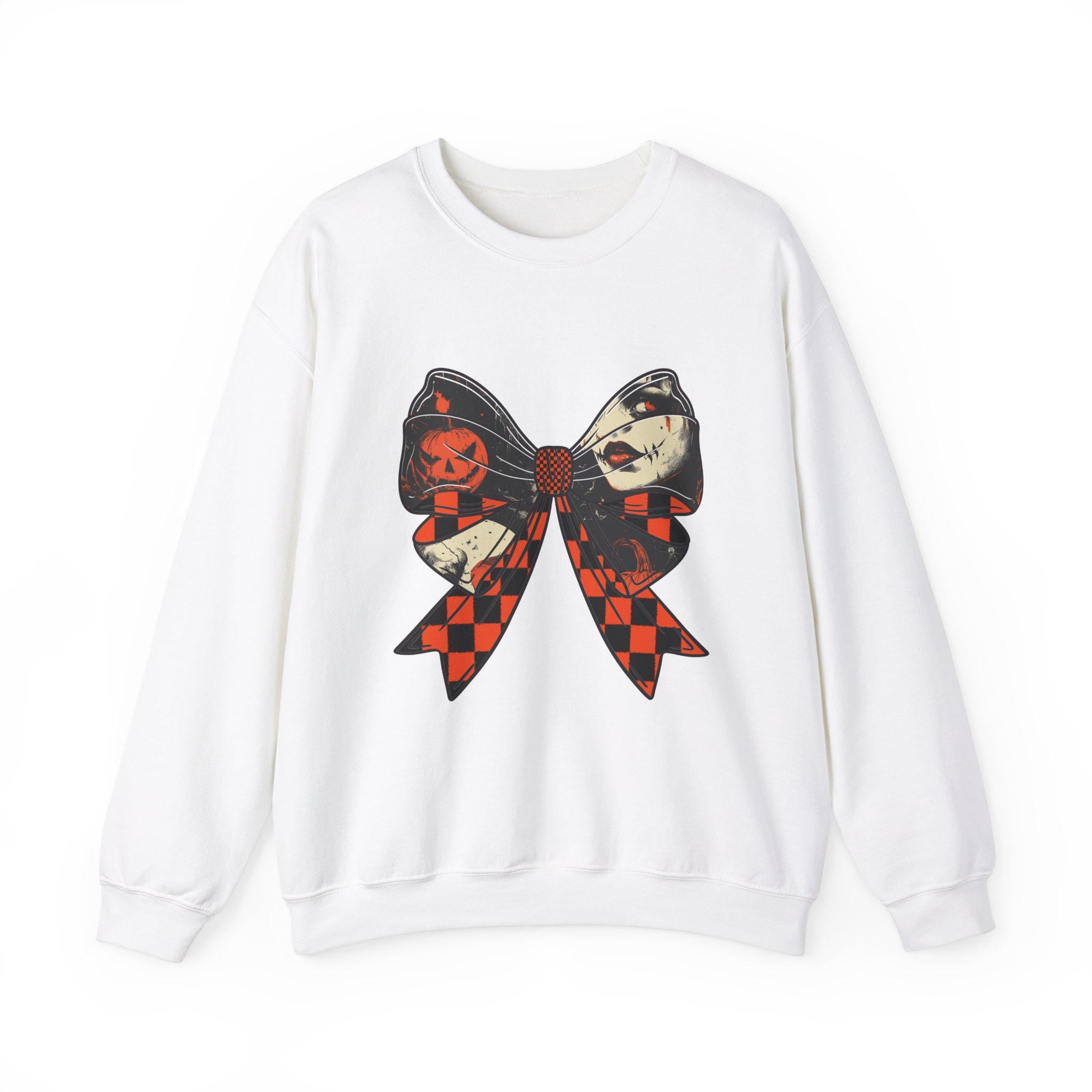 Personalizable Horror Coquette Bow Sweatshirt - Spooky and Stylish Halloween Apparel