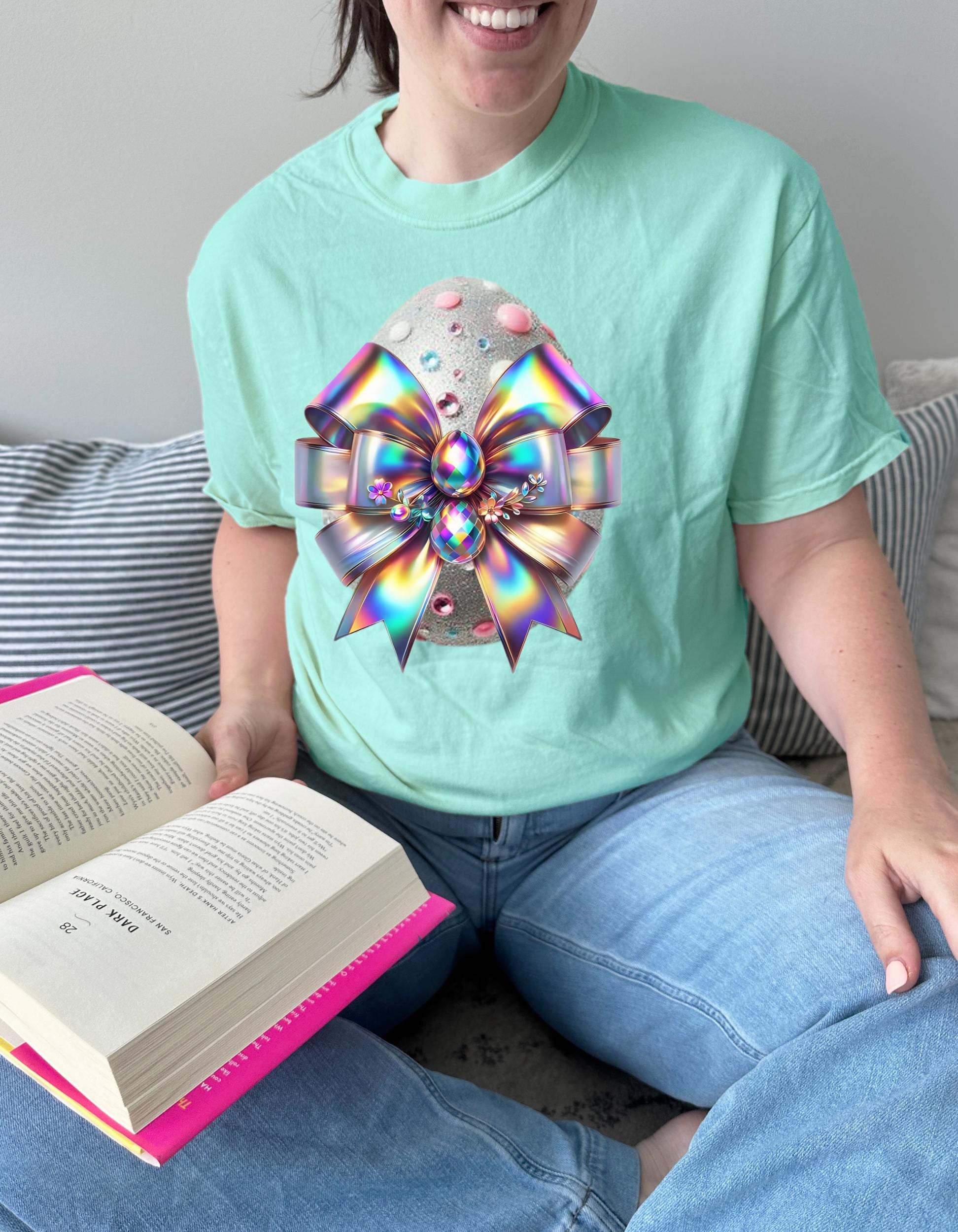 Easter Egg Holographic Unisex T-Shirt, Colorful Spring Tee, Gift for Easter, Pastel Holiday Shirt, Rainbow Graphic Shirt