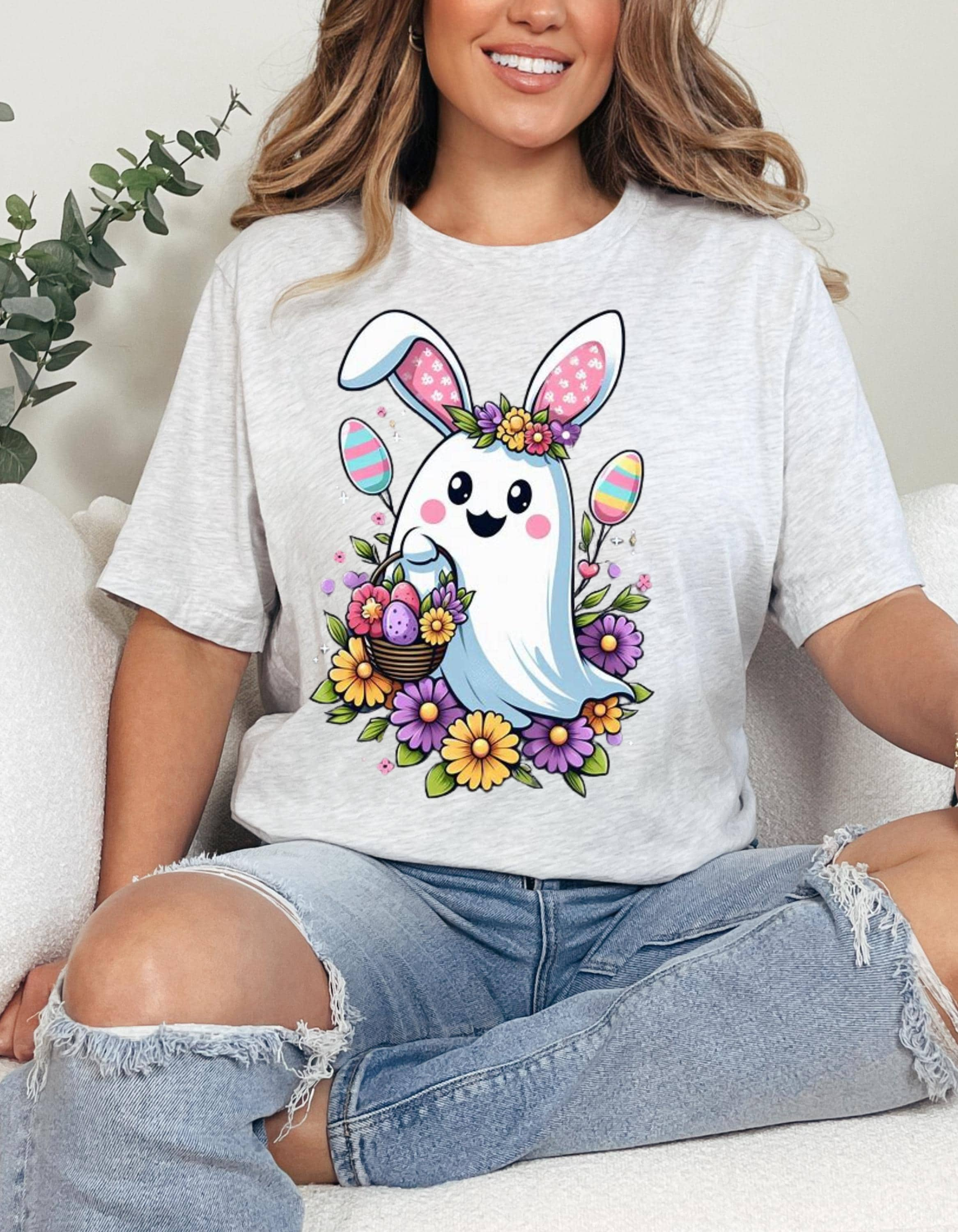 Easter Bunny Unisex Heavy Cotton Tee, Cute Spring Shirt, Easter Gift, Floral Tee, Holiday Apparel, Animal Lover Top, Spring Celebration Wear