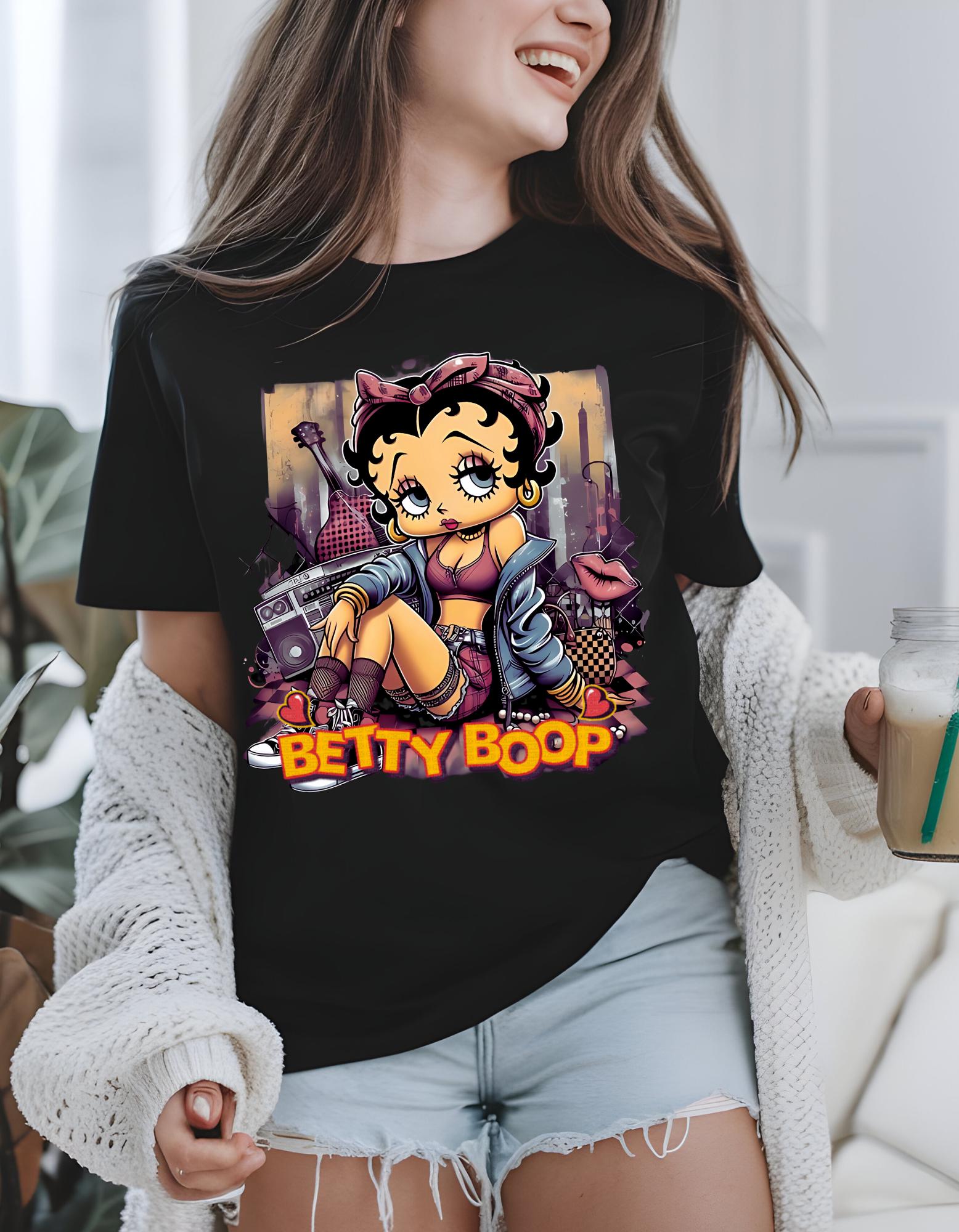 Betty Boop Urban Streetwear Unisex T-Shirt, Grafikdruck T-Shirt, Retro Cartoon Top, Cooles Vintage Style Shirt, Hip Hop Fashion Apparel