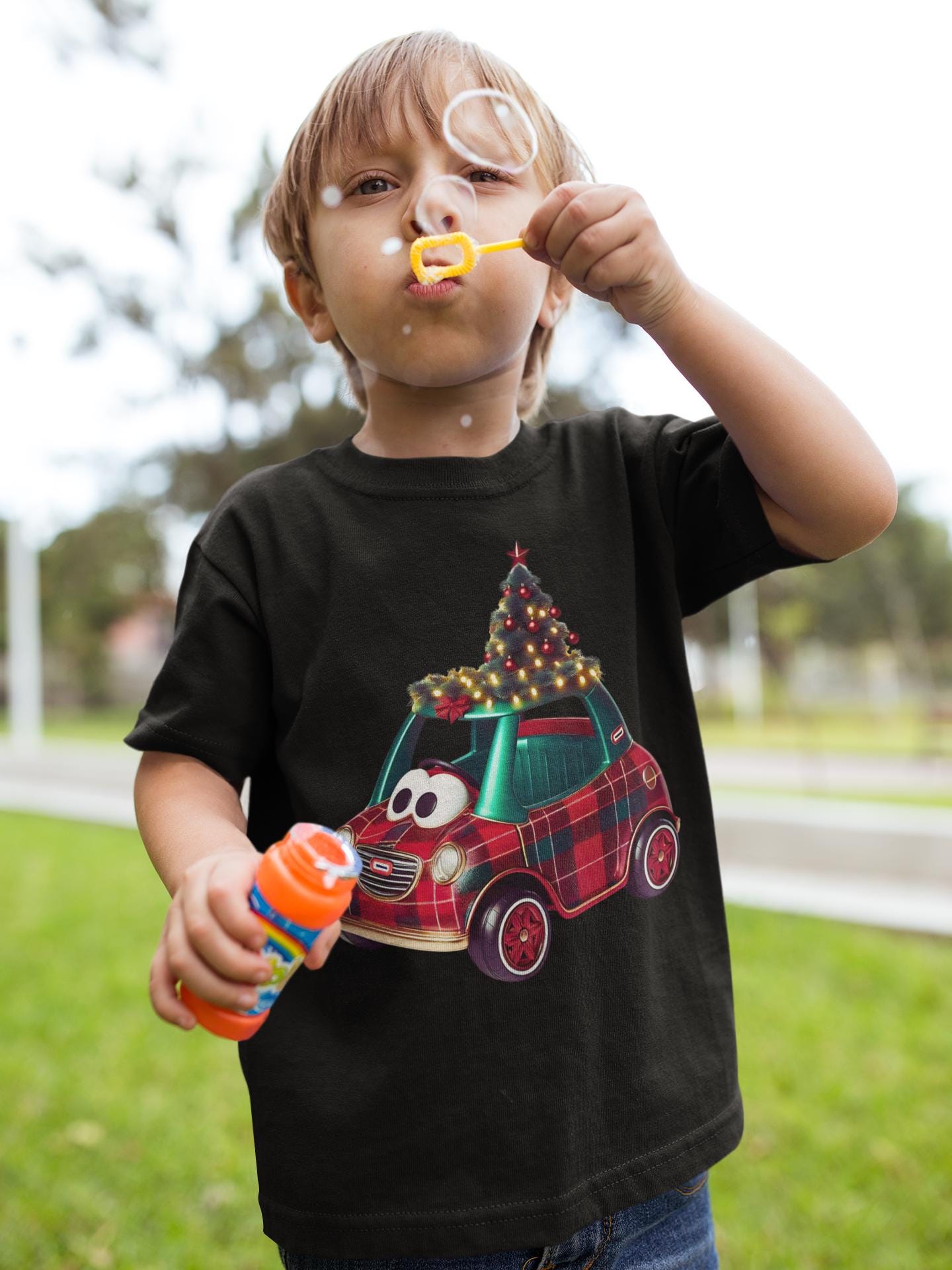 Kids Tee, Plaid Ride On Car Christmas Shirt, Holiday Kids Shirt, Children's Christmas Tee, Festive Plaid Tee, Kids Christmas Apparel