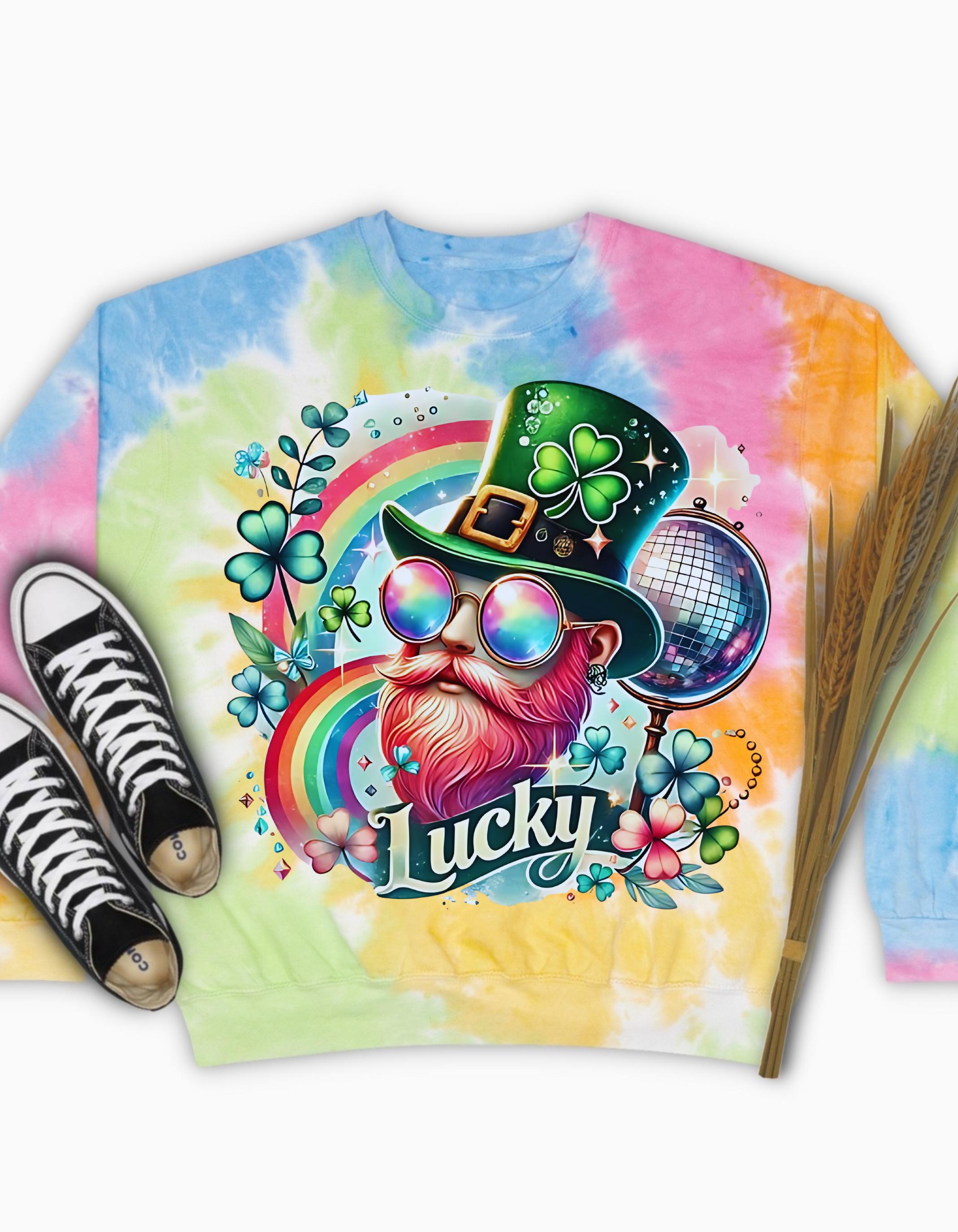 Lephrachaun Regenbogen-Batik-Sweatshirt für St. Patrick's Day, Unisex-Pullover, Discoball-Pullover, Glücks-Hoodie der Iren, festlicher St.