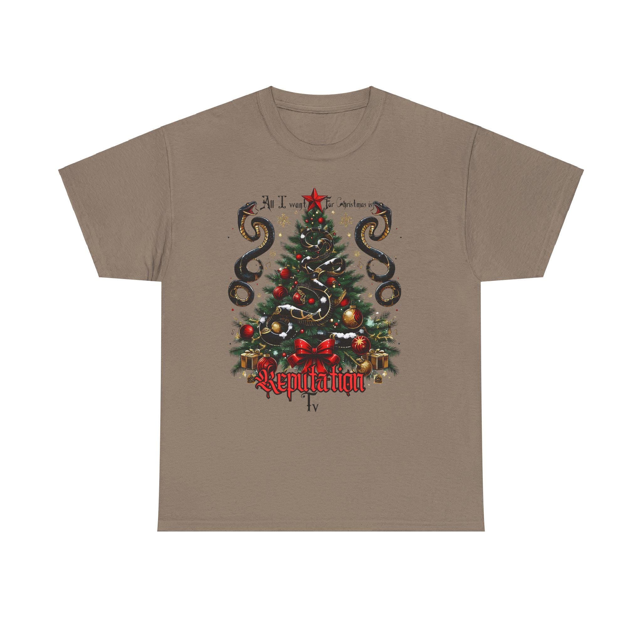 Personalizable Gothicore Christmas Tee, All I Want for Christmas is Reputation TV, Gold Snake Shirt, Unisex Holiday Top, Festive Tee