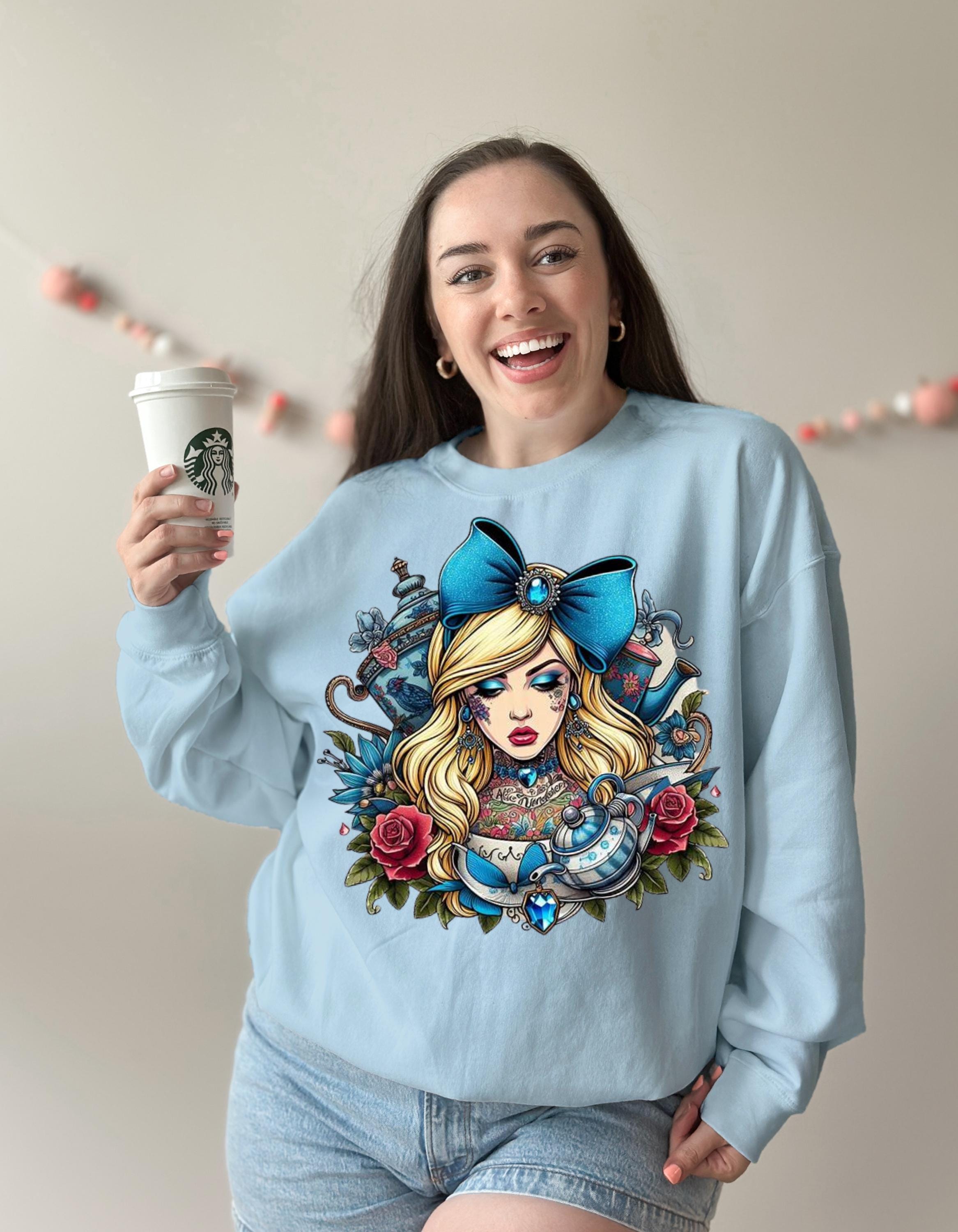 Alice-Inspired chinoiserie Sweatshirt, Whimsical Pullover, Cute Gift for Her, Vintage Style Crewneck, Fantasy Fashion Top, Cozy Casual Wear