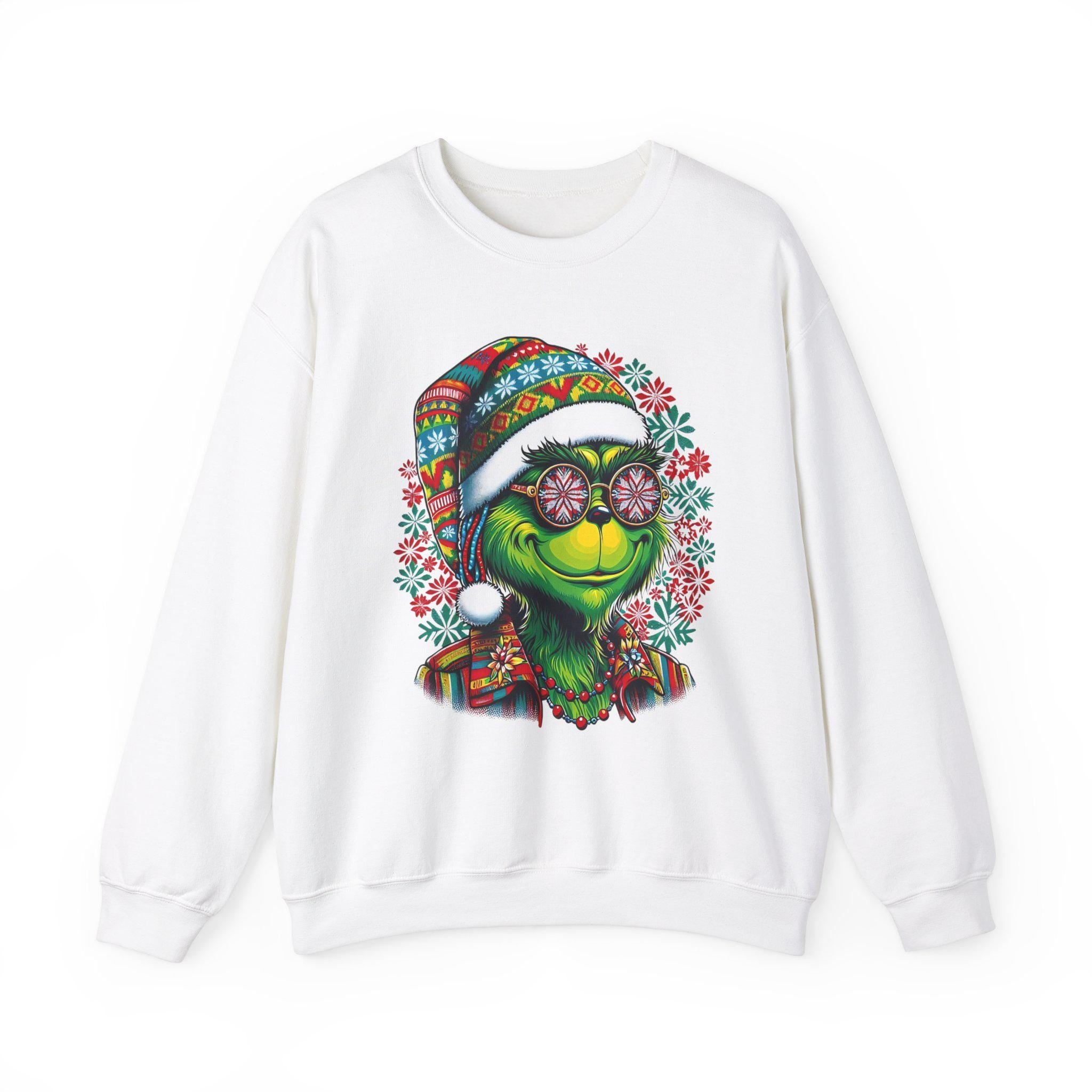 Personalisierbares Grinch inspiriertes Hippie Weihnachtslichter Sweatshirt - Holiday Cheer