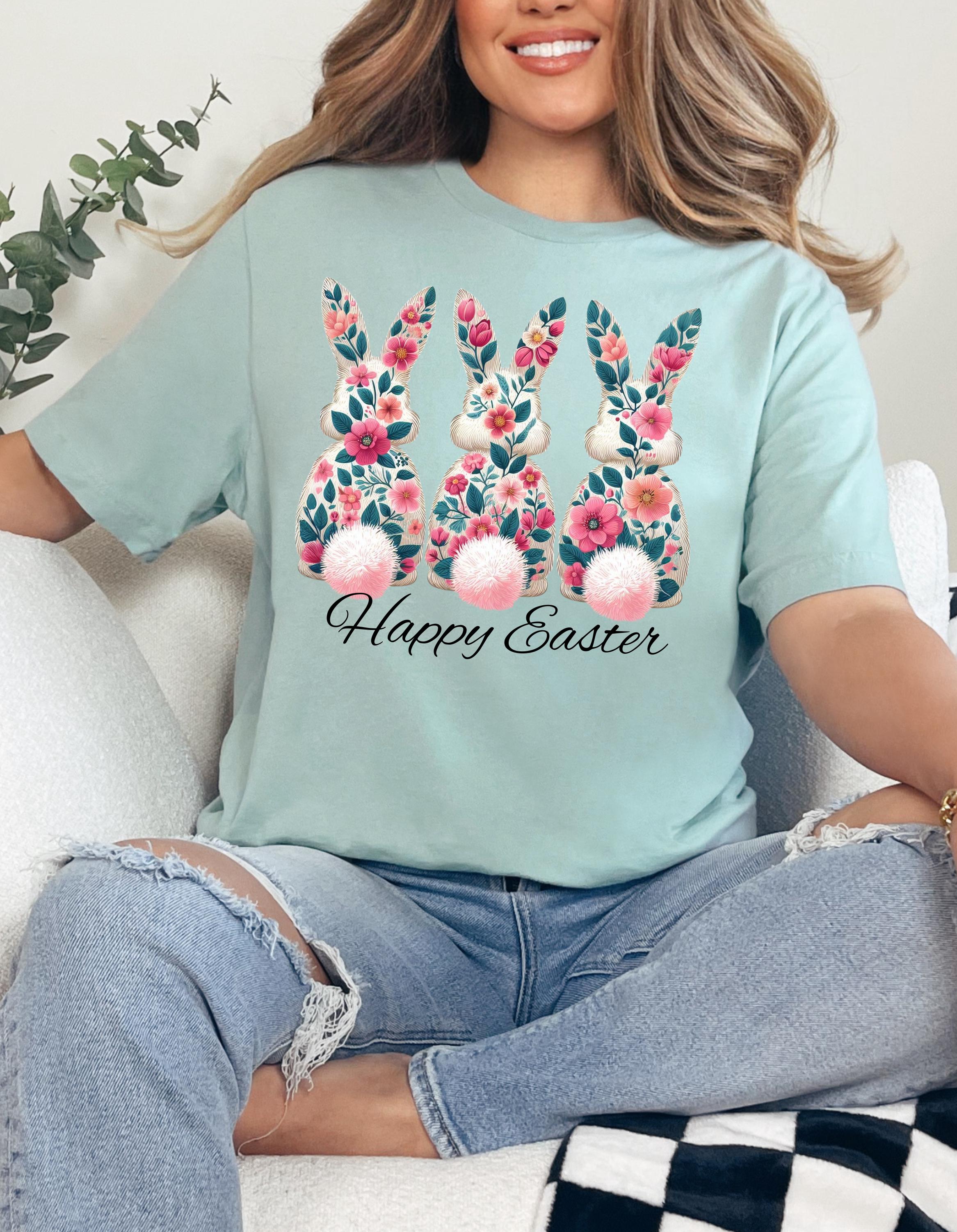 Florales Osterhasen T-Shirt, Frühlings T-Shirt, Unisex Baumwollshirt, Osterfeier Top, Süßes Geschenk zu Ostern