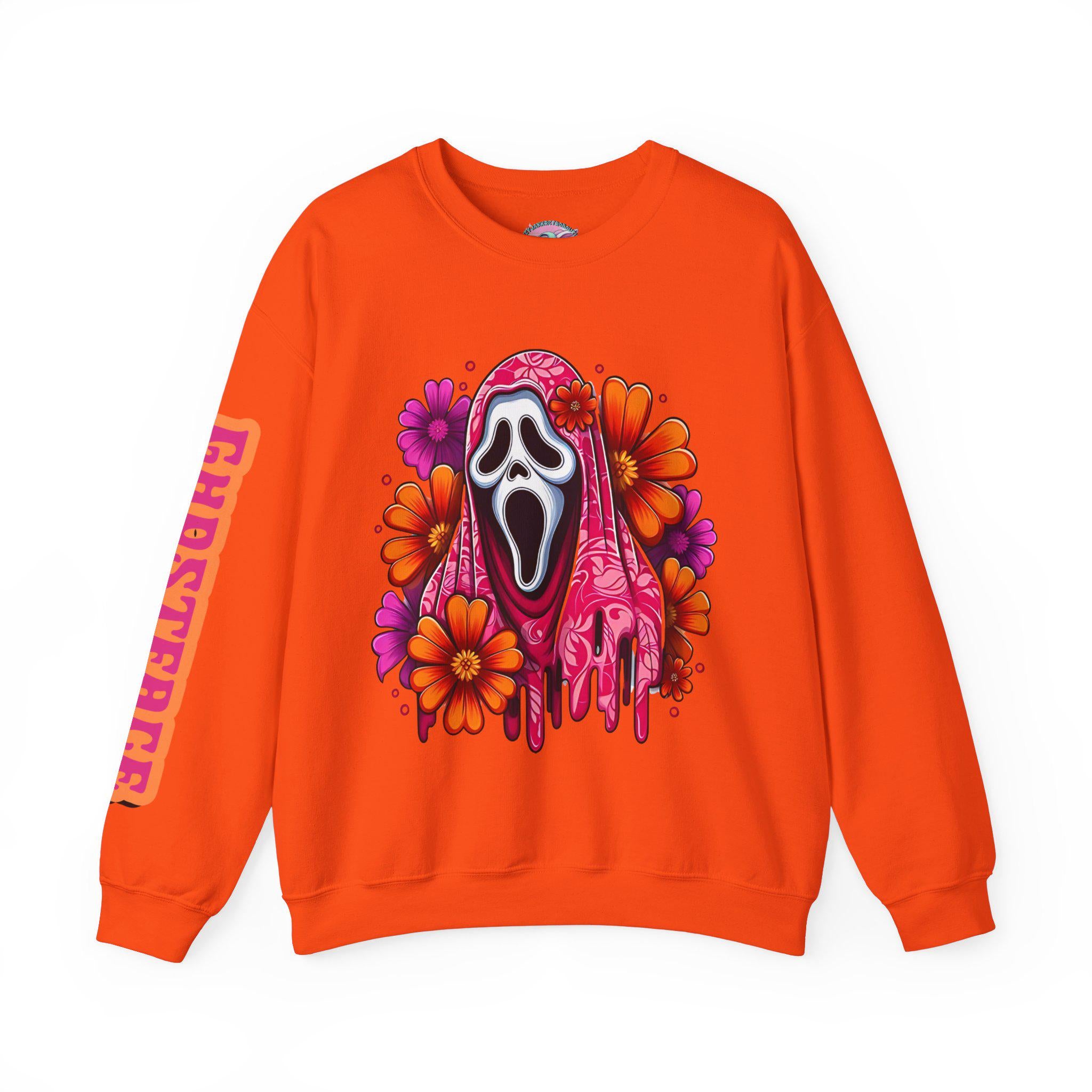 Personalisierbares Boho Geister Sweatshirt - Halloween Hippie Horror Pullover mit floralem Geistersweatshirt