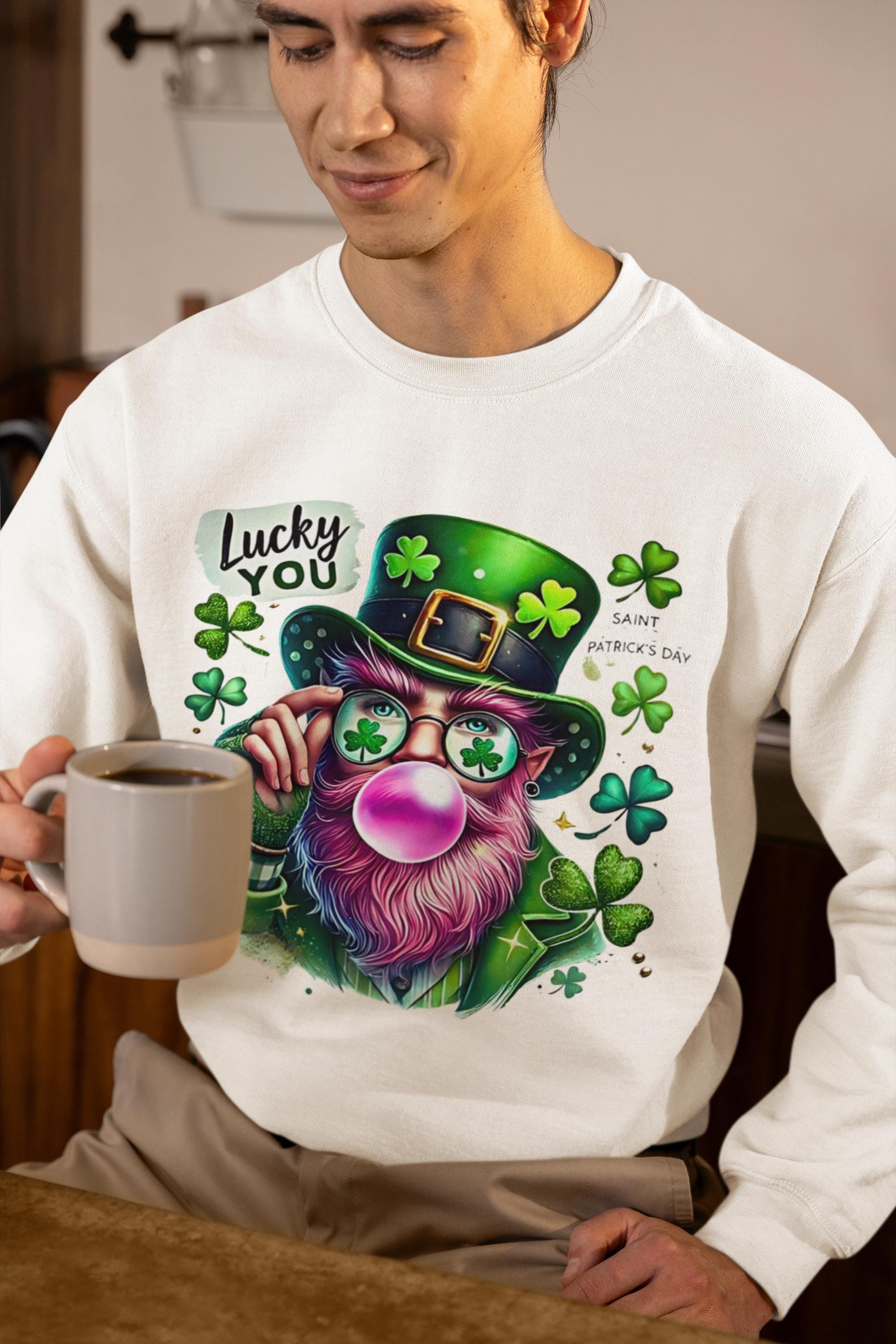 Lucky You St. Patrick's Day Sweatshirt, Lustige Filmfiguren Unisex Crewneck Pullover, Leprechaun Bubble Gum Shirt, Urlaubs Spruch Top, Grün