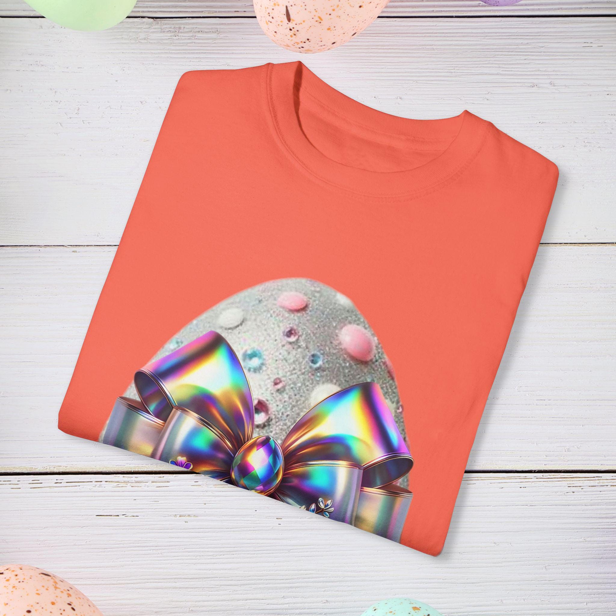 Easter Egg Holographic Unisex T-Shirt, Colorful Spring Tee, Gift for Easter, Pastel Holiday Shirt, Rainbow Graphic Shirt