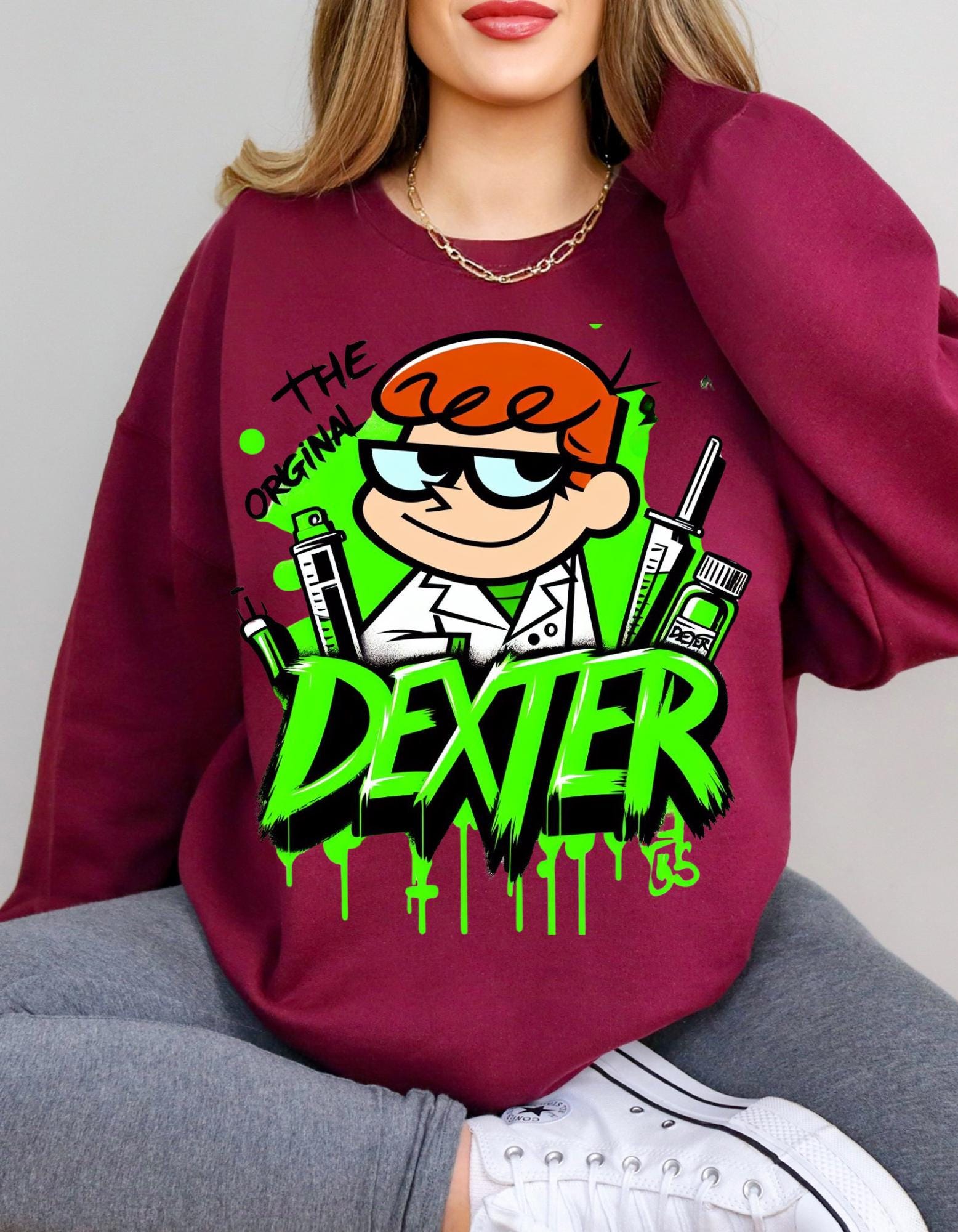 Parody Cartoon Sweatshirt, '90s Cartoon Gift, Dexter Parody, Unisex Crewneck Jumper, Funny TV Show Pullover, Vintage Animation Top