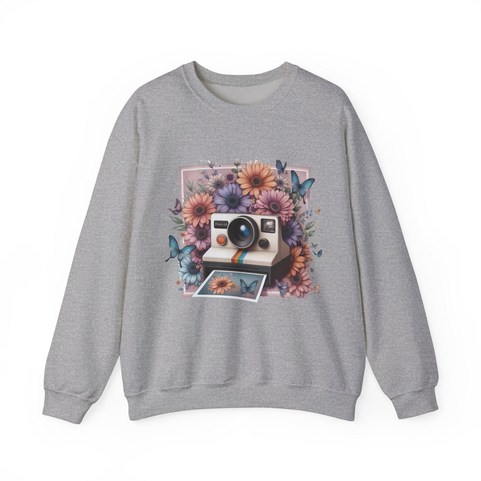 Vintage Camera Retro Butterflies Flowers Sweatshirt, 90s Style Jumper, Gift for Photographers, Floral Sweater, Graphic Print Pullover,