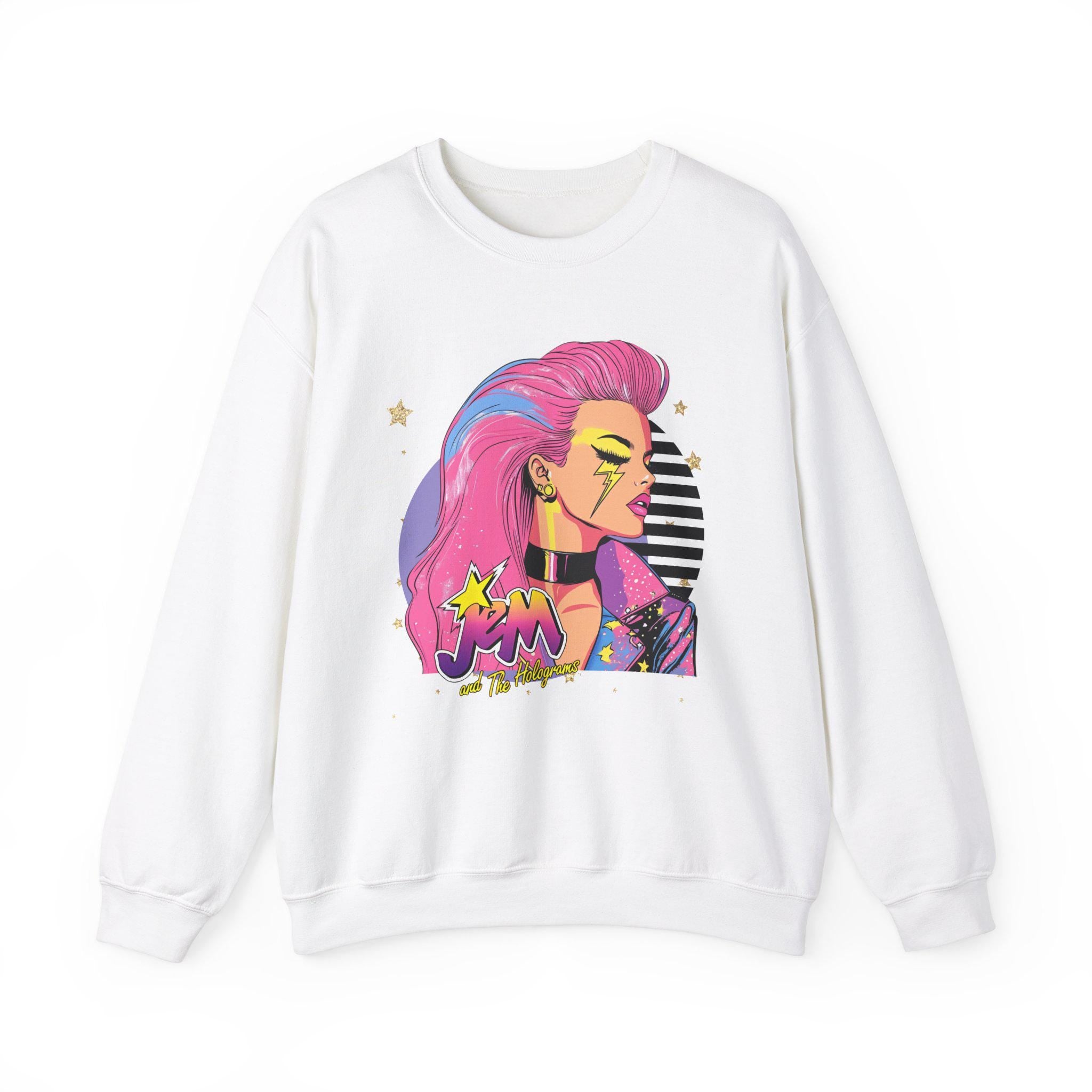 80er Cartoon Parodie Unisex Sweatshirt, Jem and Friends Parodie, Retro Crewneck Pullover für Männer und Frauen, Lustiges Cartoon Print Top, Geschenk für die 80er