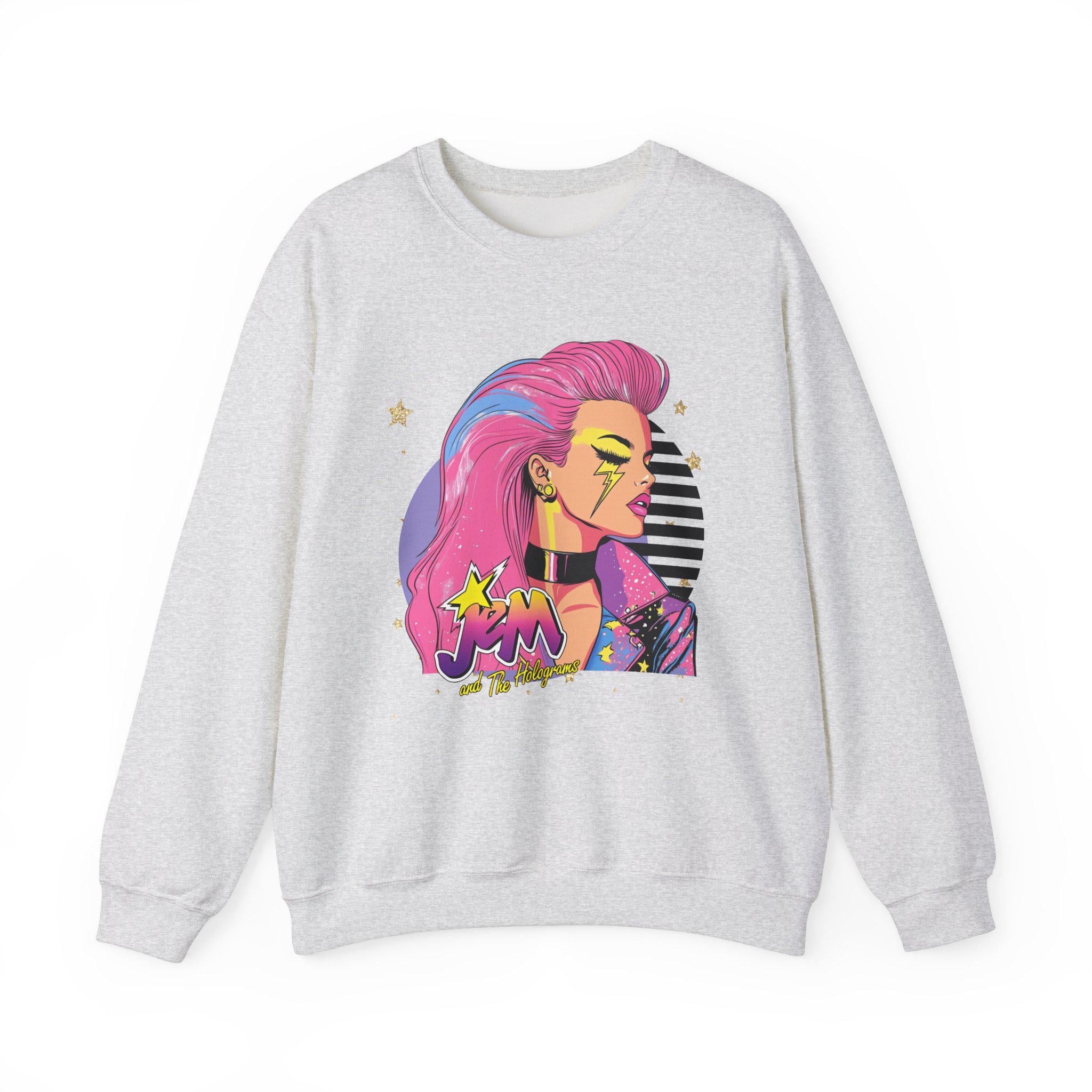 80er Cartoon Parodie Unisex Sweatshirt, Jem and Friends Parodie, Retro Crewneck Pullover für Männer und Frauen, Lustiges Cartoon Print Top, Geschenk für die 80er