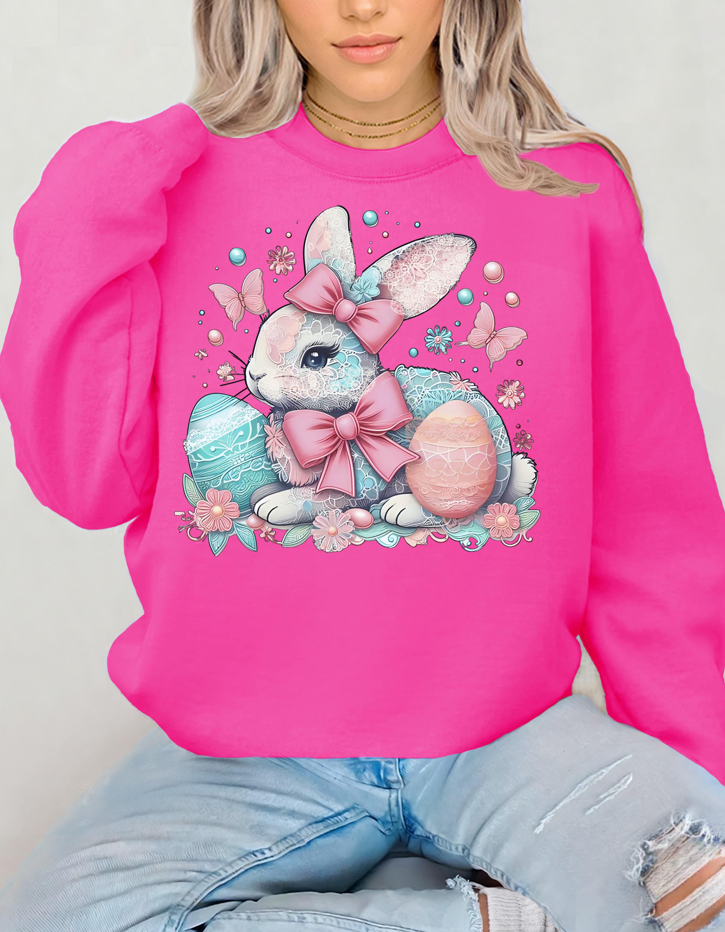 Easter Bunny Crewneck Sweatshirt, Cute Easter Sweatshirt, Spring Fashion, Bunny Sweatshirt, Gift for Her, Family Gathering